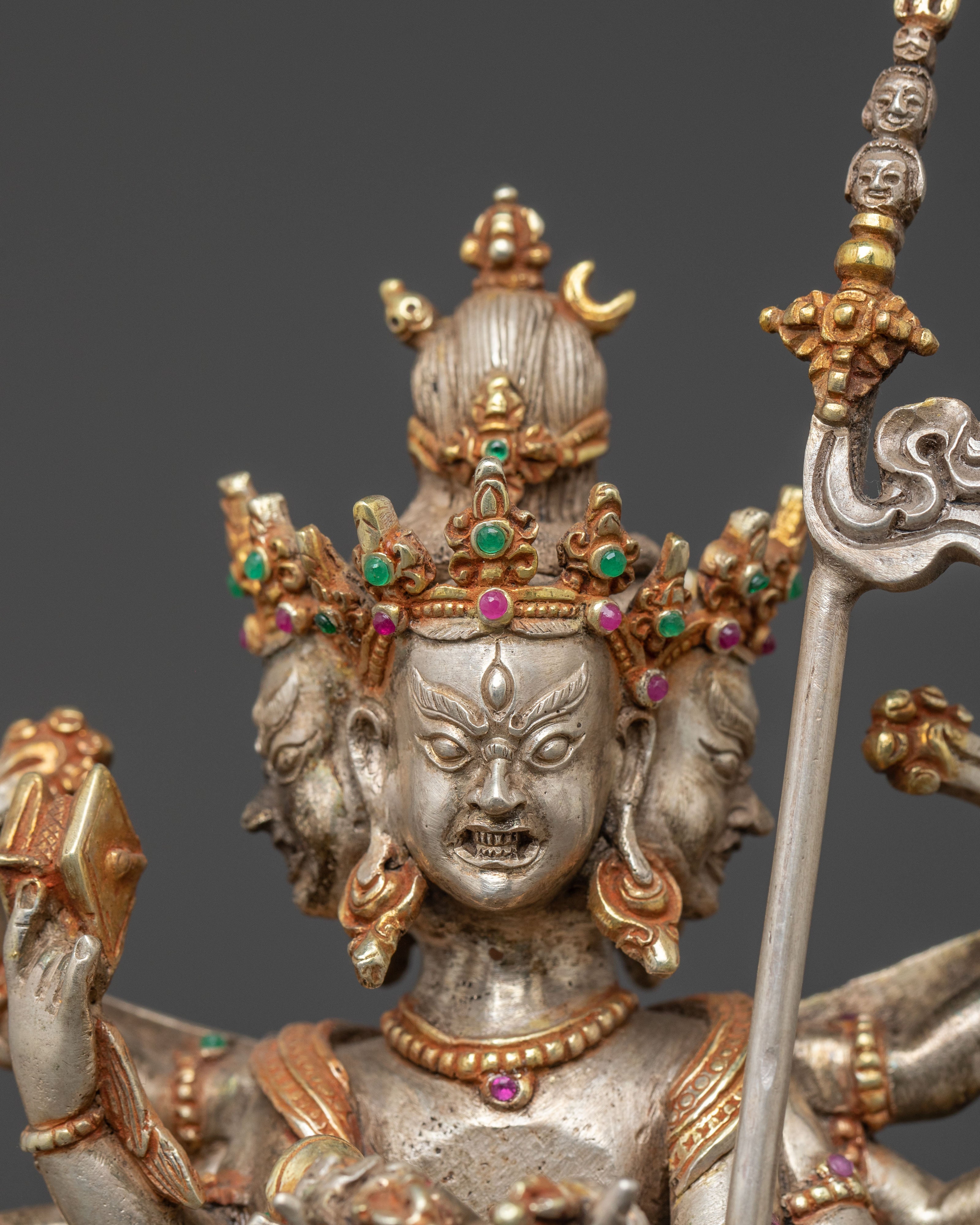 Kalachakra Statue for Tantra: Silver & Gemstone Art