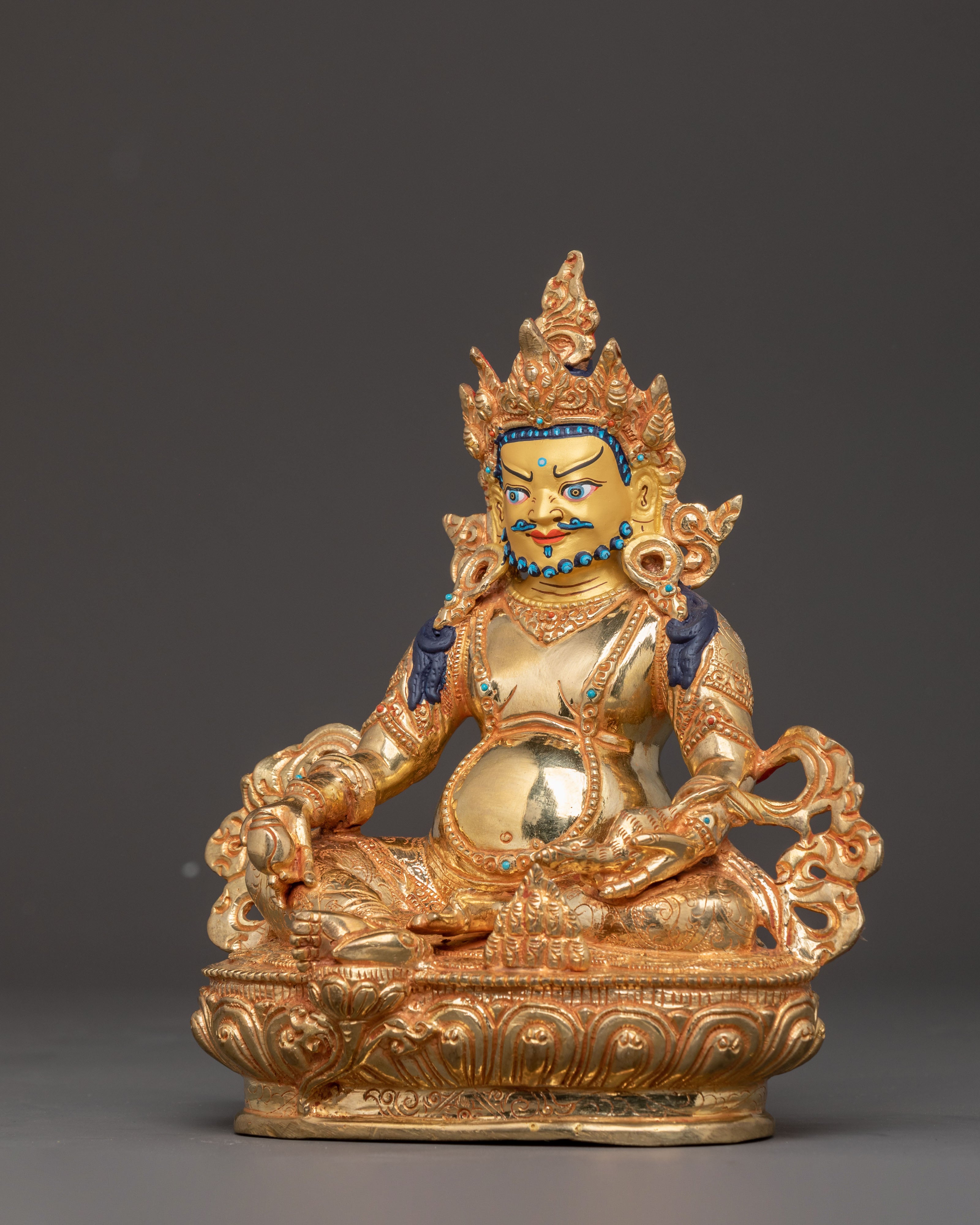 Handcrafted Wealth Deity Dzambhala Statue – Auspicious 24K Gold Gilded Sculpture