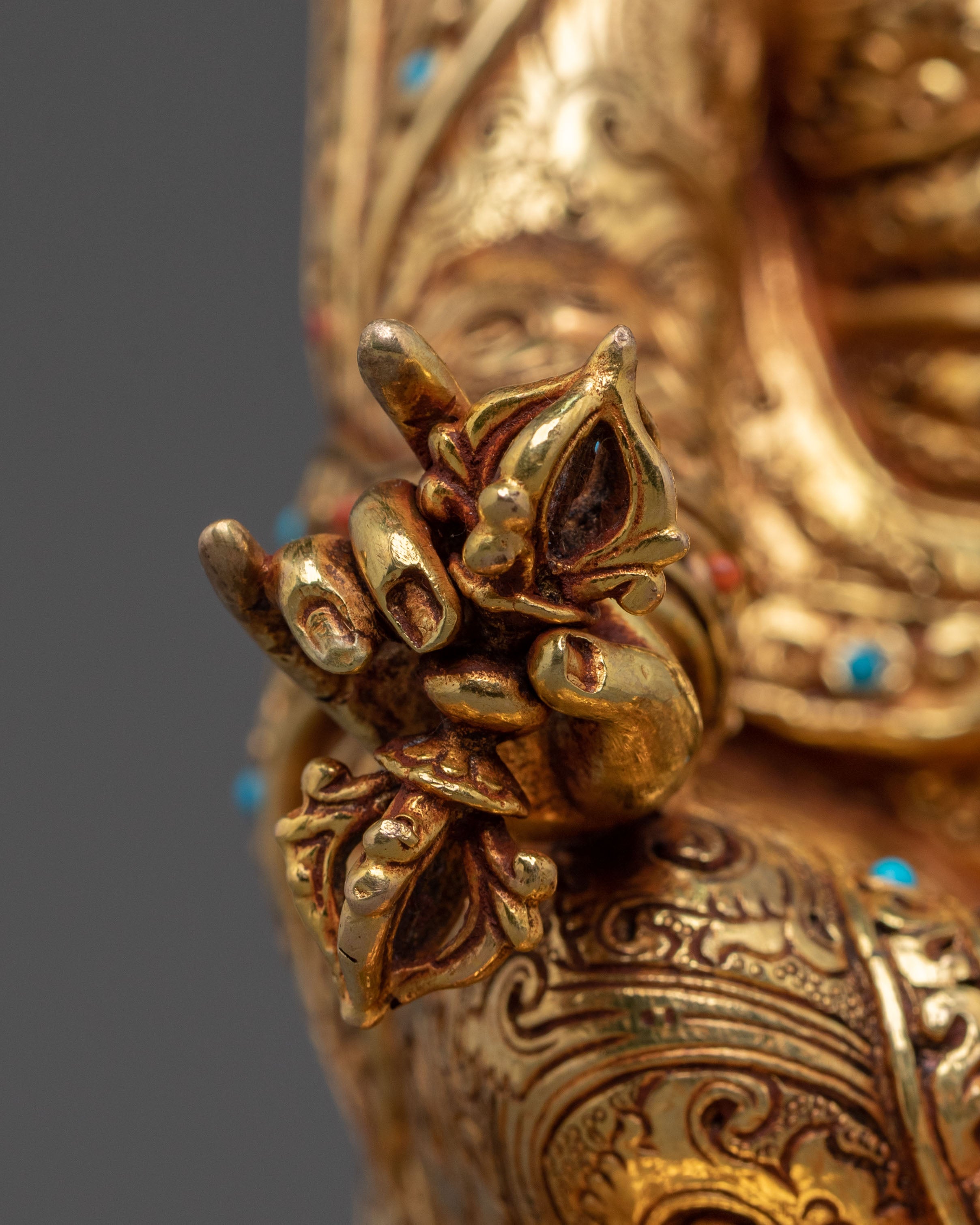 Guru Rinpoche Fire Gold Gilded Statue | Himalayan Artistry