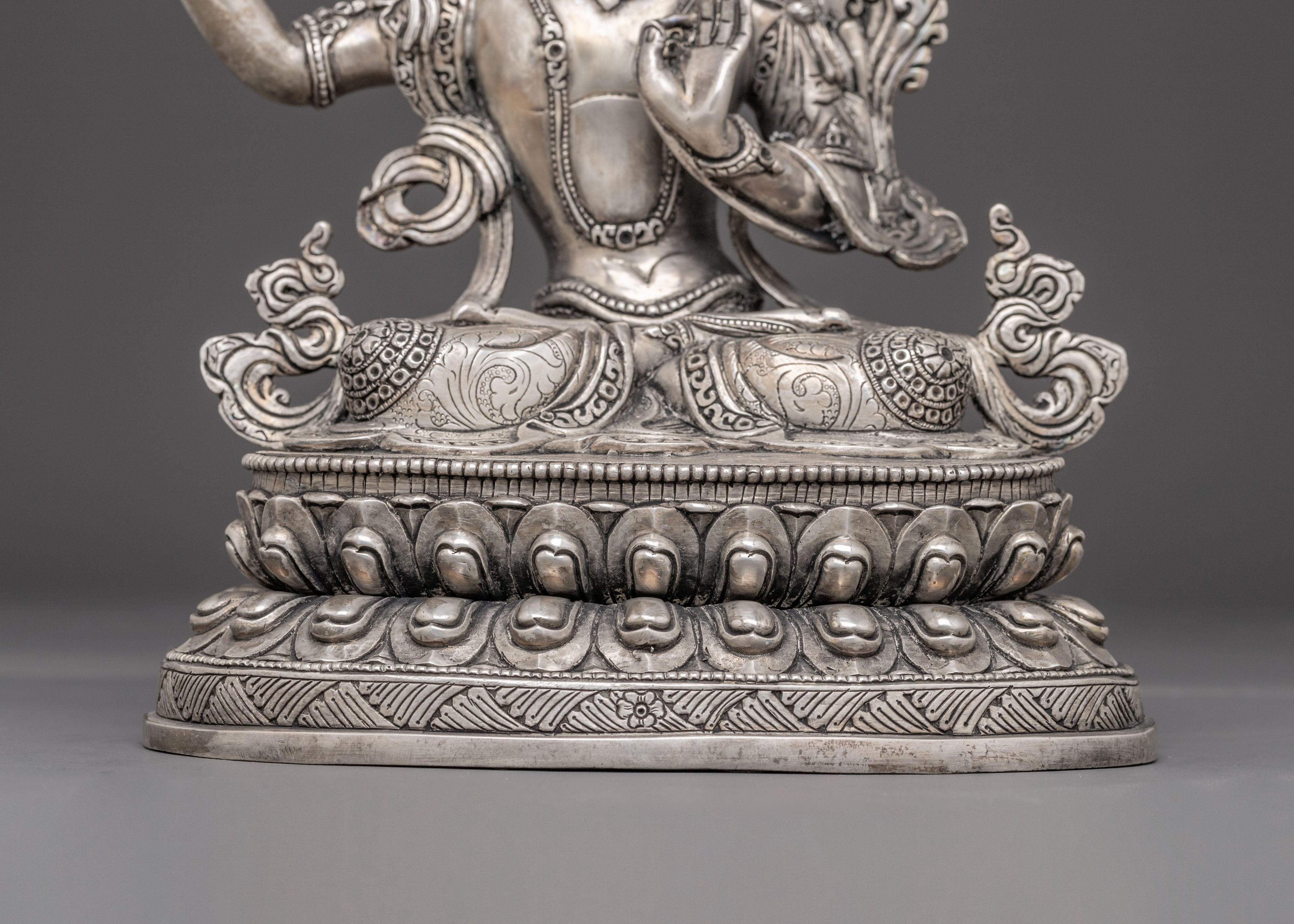 Silver-Plated Bodhisattva Manjushri Statue | Wisdom's Beacon
