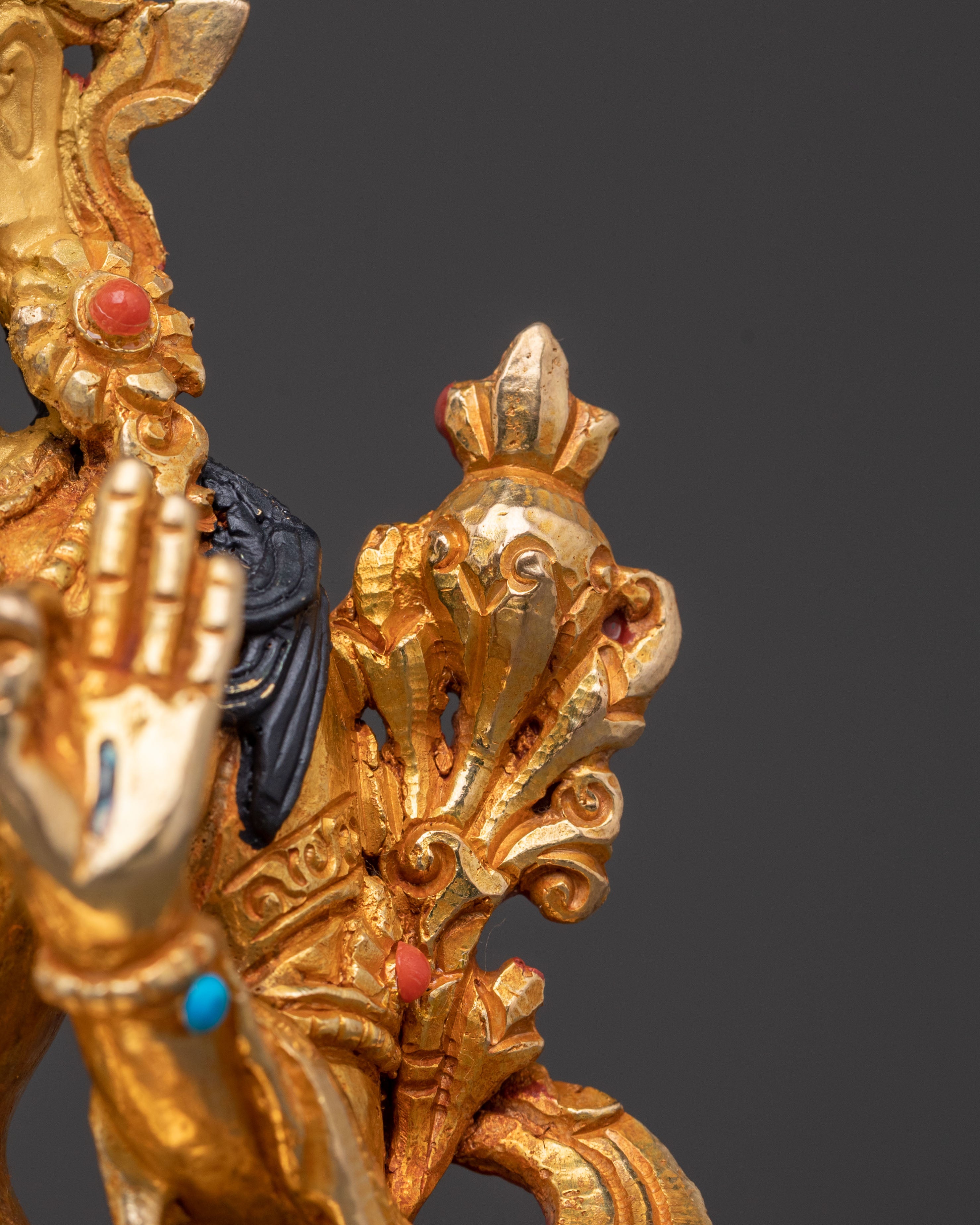 White Tara Traditional Statue – Gilded Copper & Gemstone Art