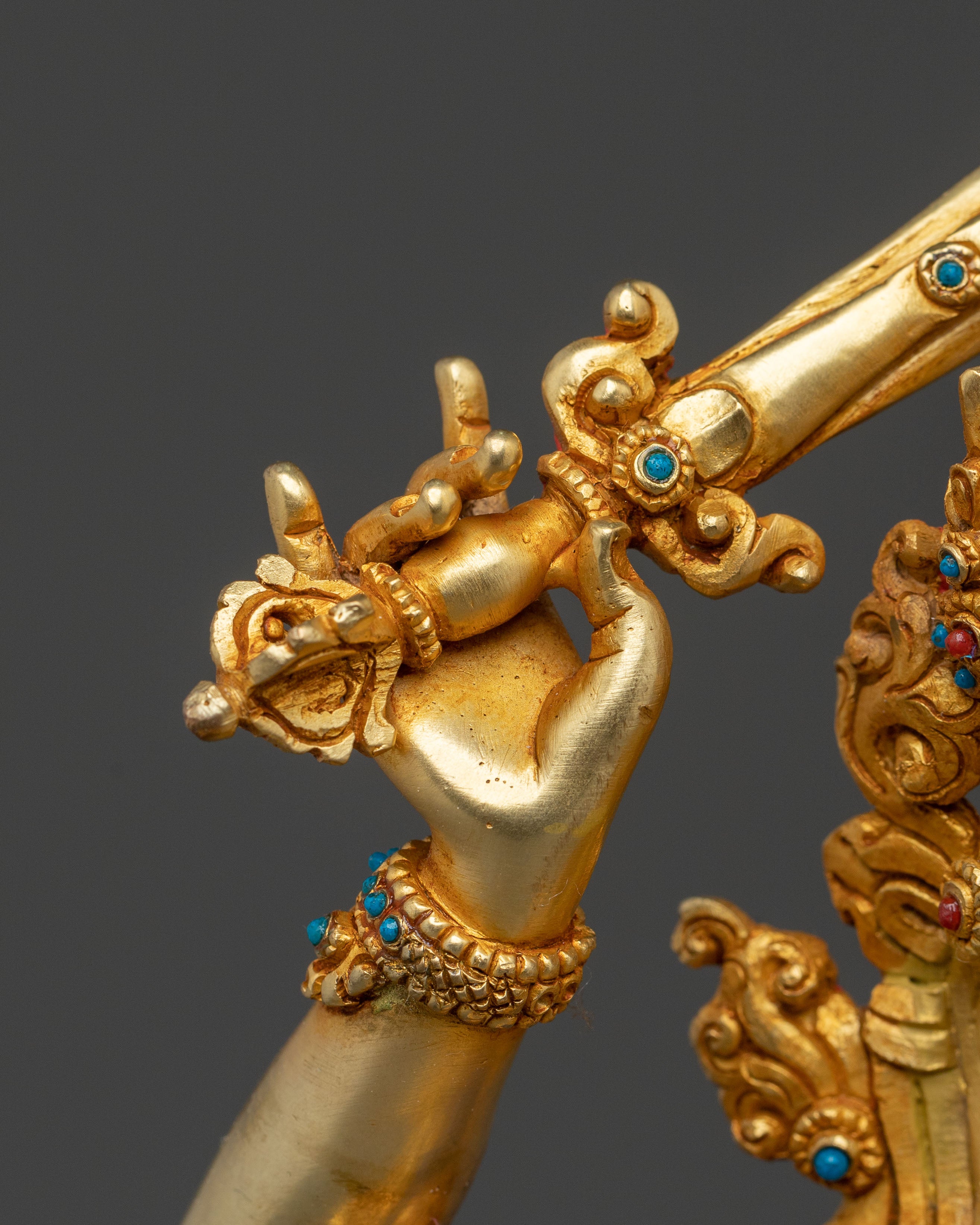 Manjushri Idol: 24K Gold Gilded Sacred Figurine