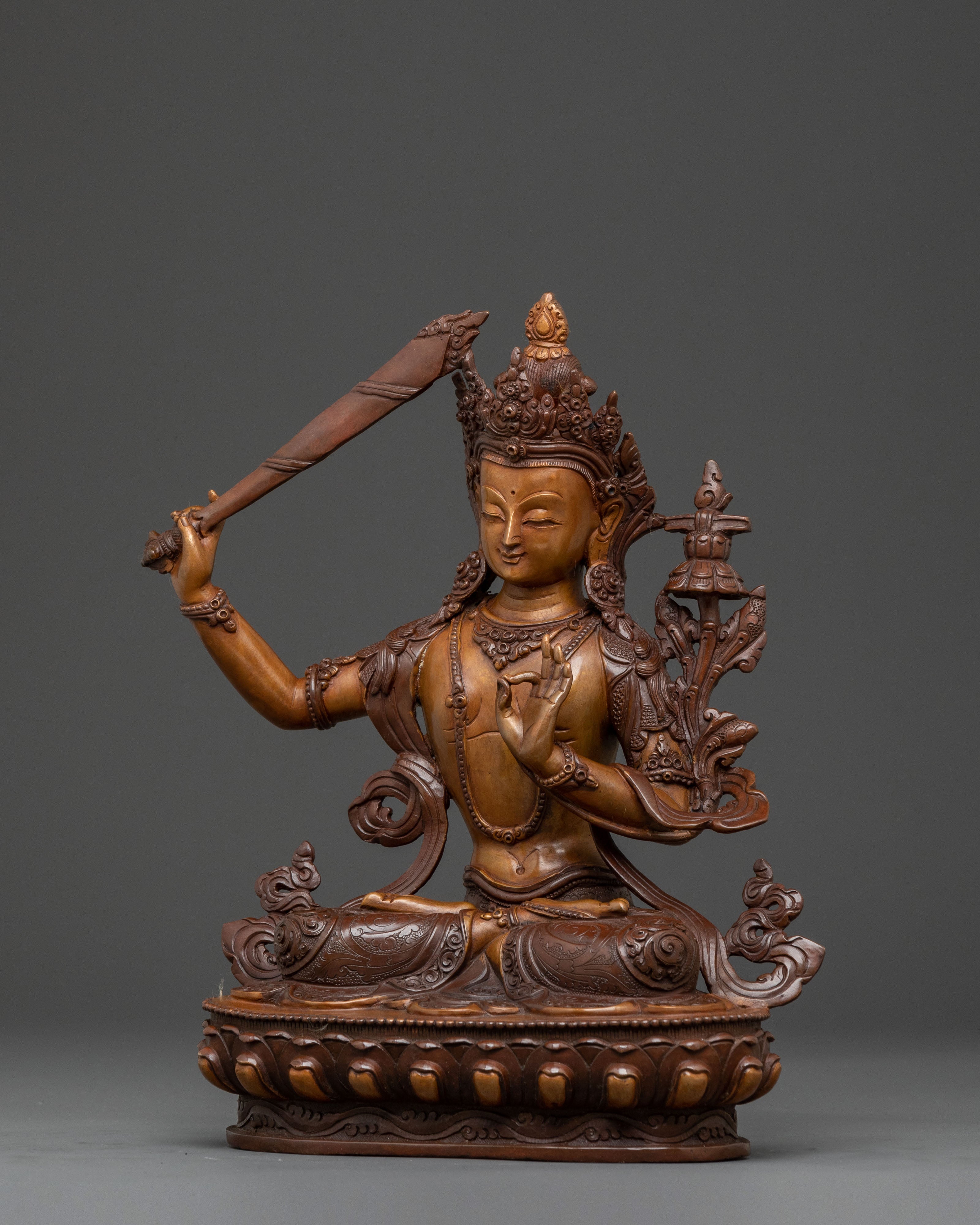 Manjushri Statue of Wisdom and Clarity – Oxidized Copper Statue
