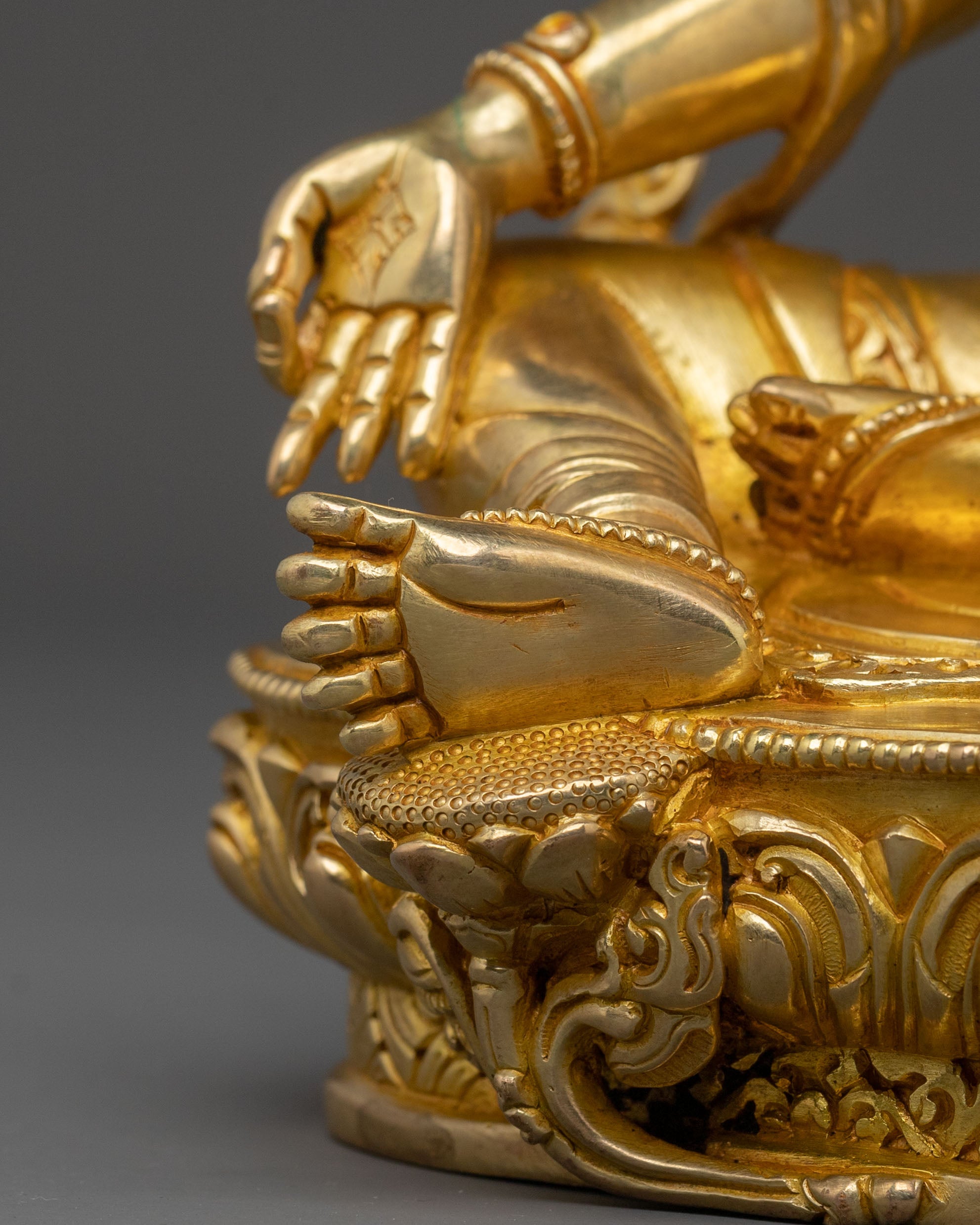 Handcrafted Green Tara Figure with 24K Gold Gilding