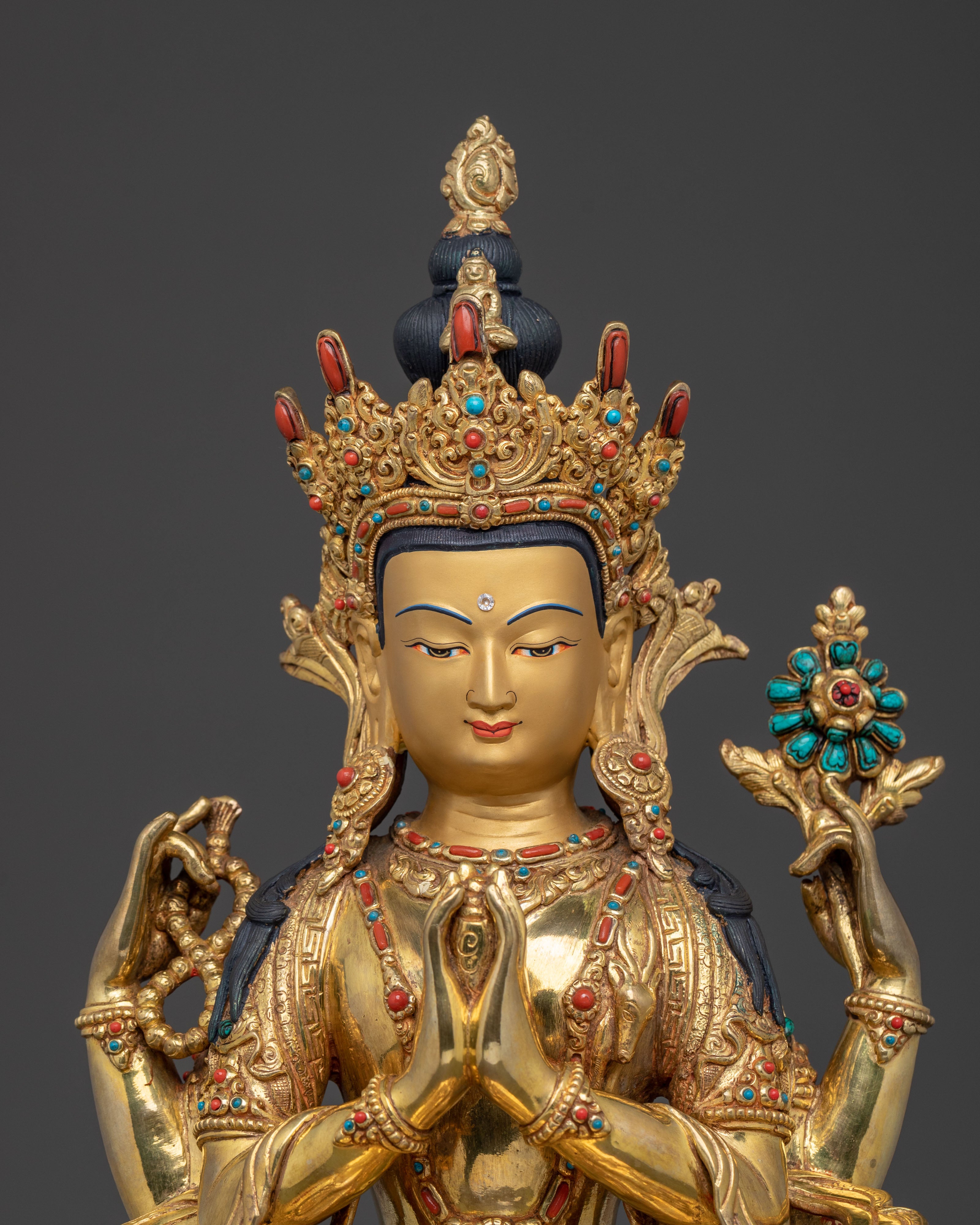 Chenrezig 24K Gold Gilded Statue | Home Decor