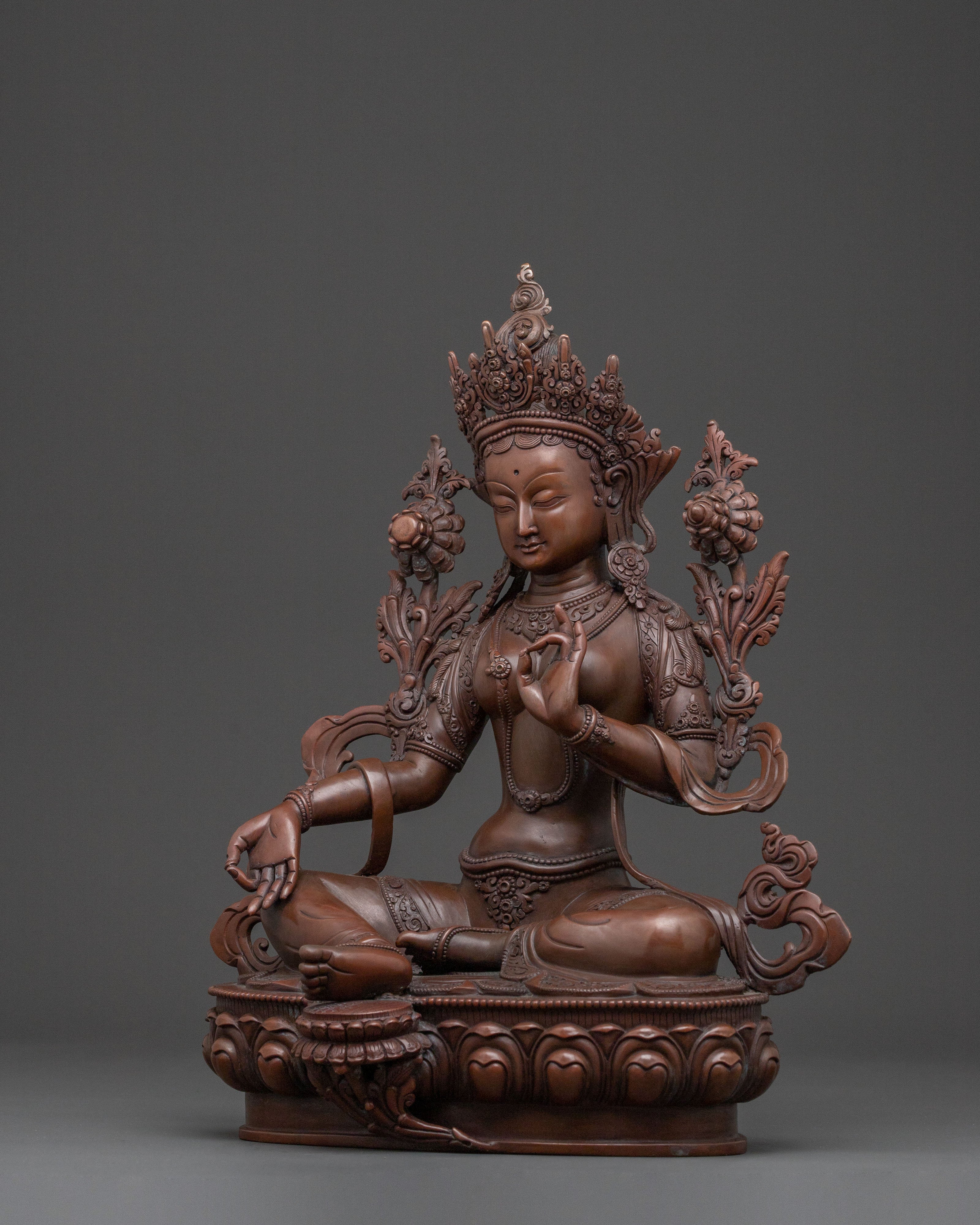Handcrafted Copper Statue of Green Tara