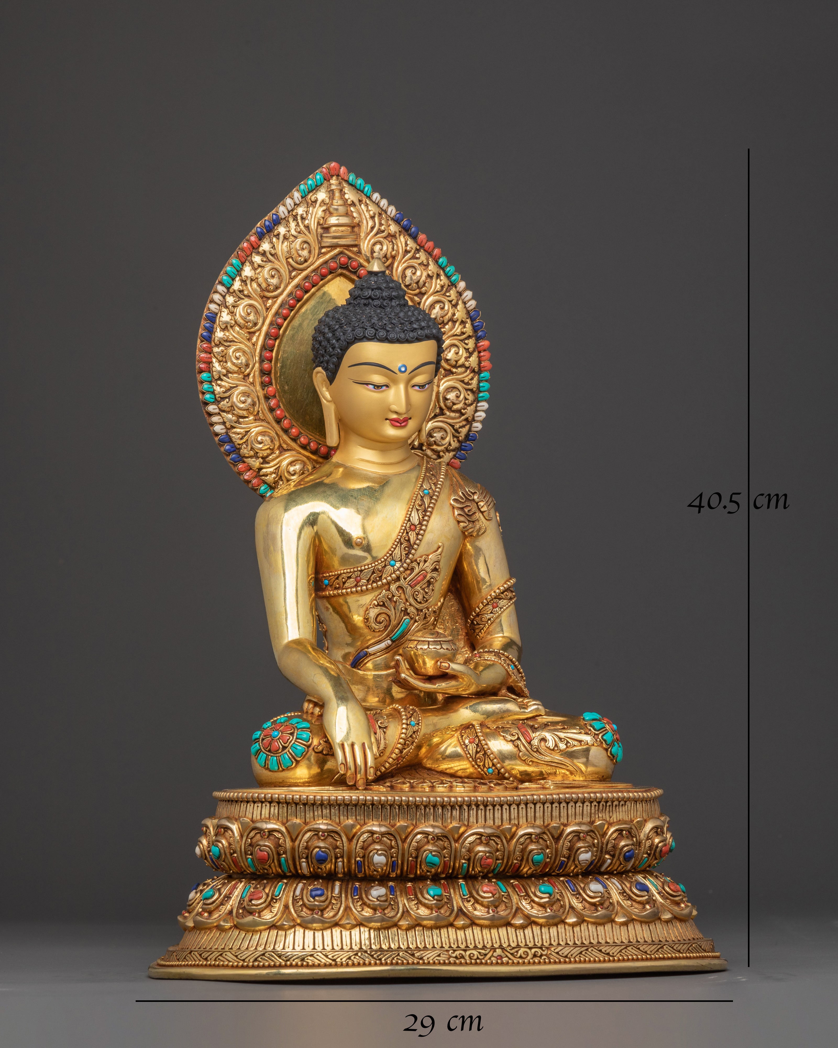 Holy Sculpture of Shakyamuni Buddha: 24K Gilded Copper Masterpiece