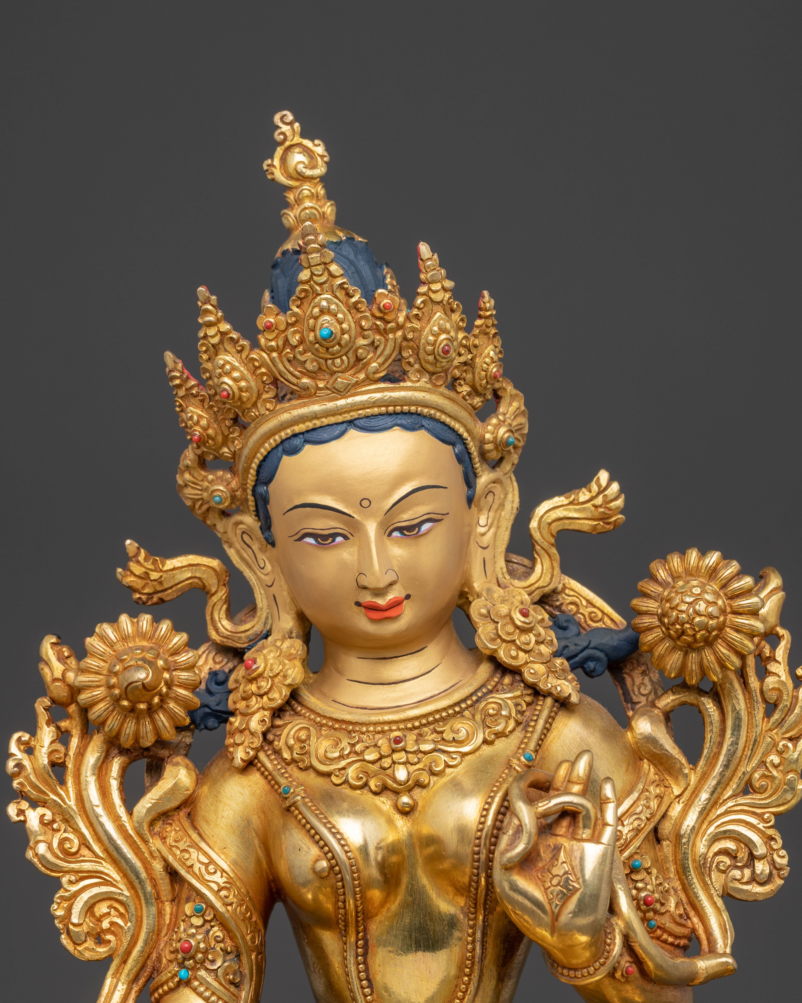 Mother Green Tara Golden Sculpture | Traditional Nepali Handmade Statue