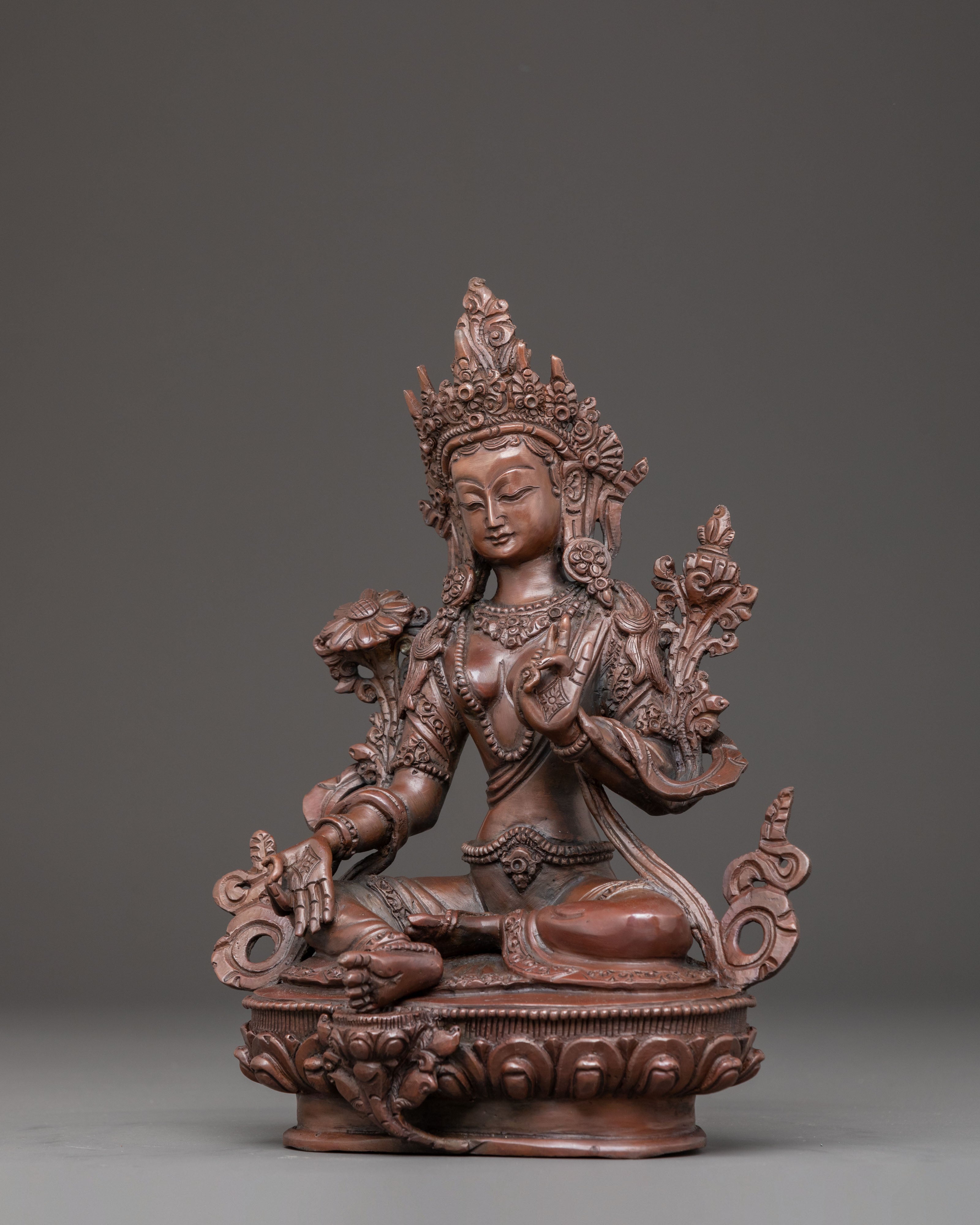 Handmade Green Tara Oxidized Statue | Tibetan Buddhist Deity