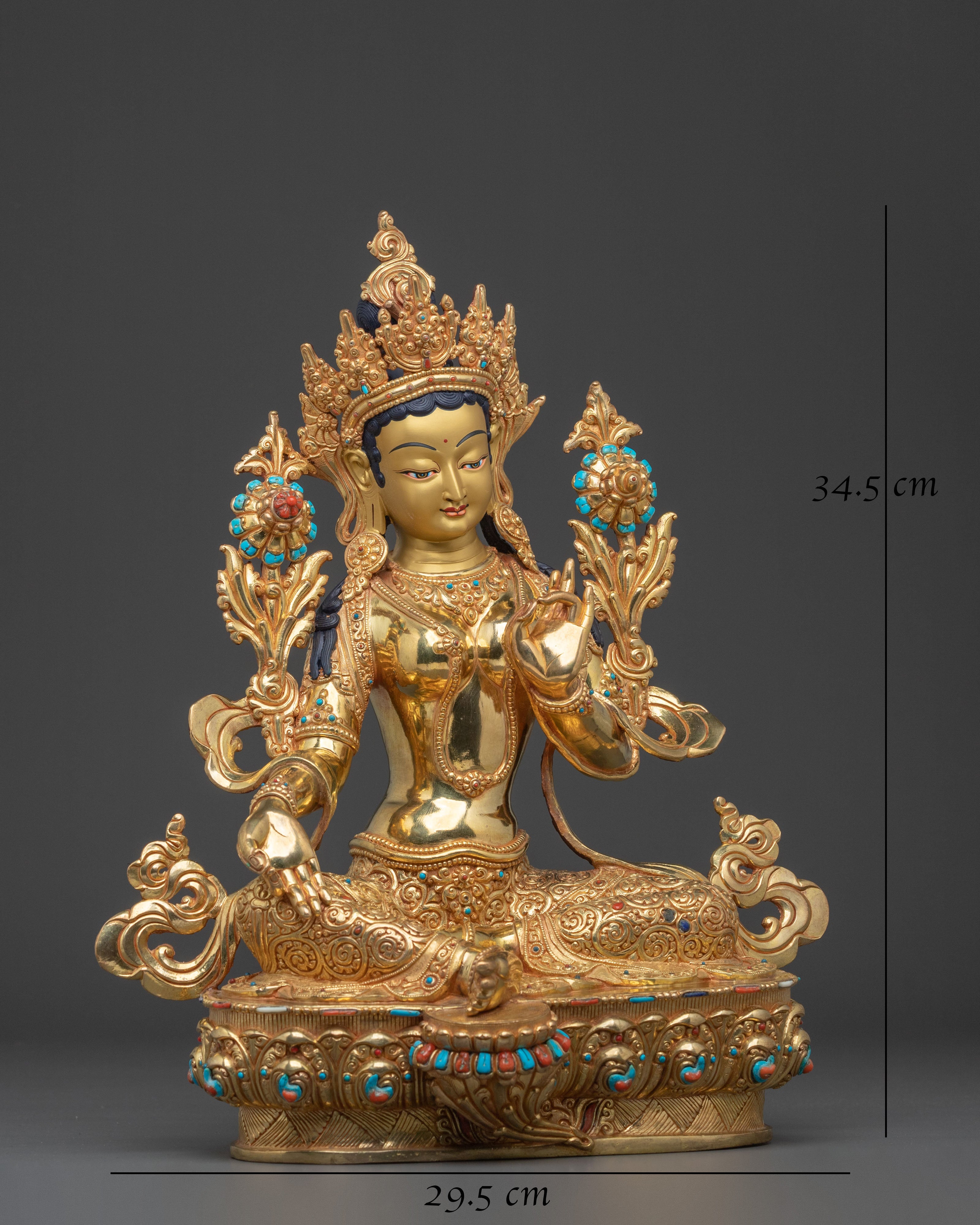 Green Tara Peaceful Statue | 24K Gold Gilded Guardian