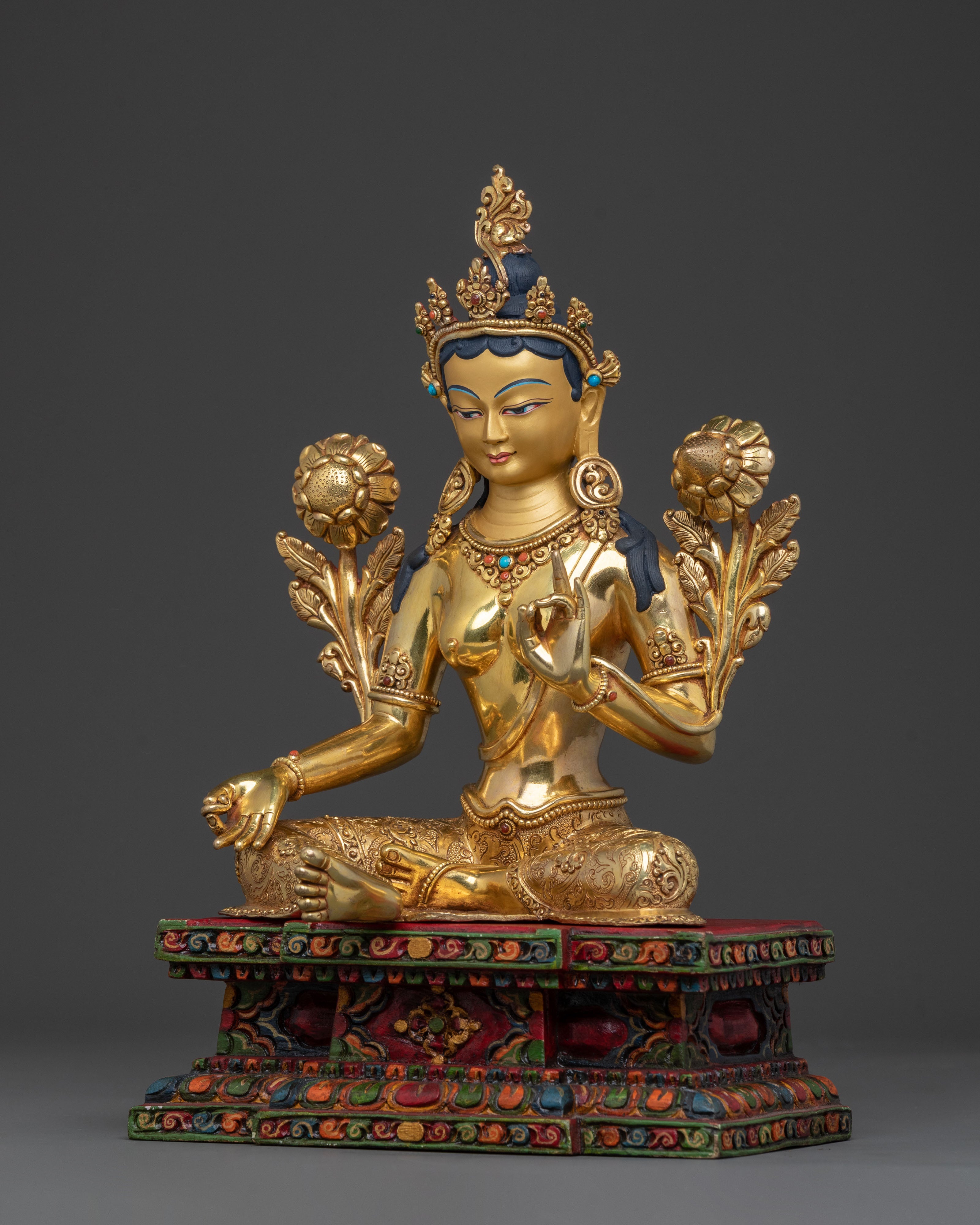 Green Tara 24K Gold Gilded Statue | Home Decor