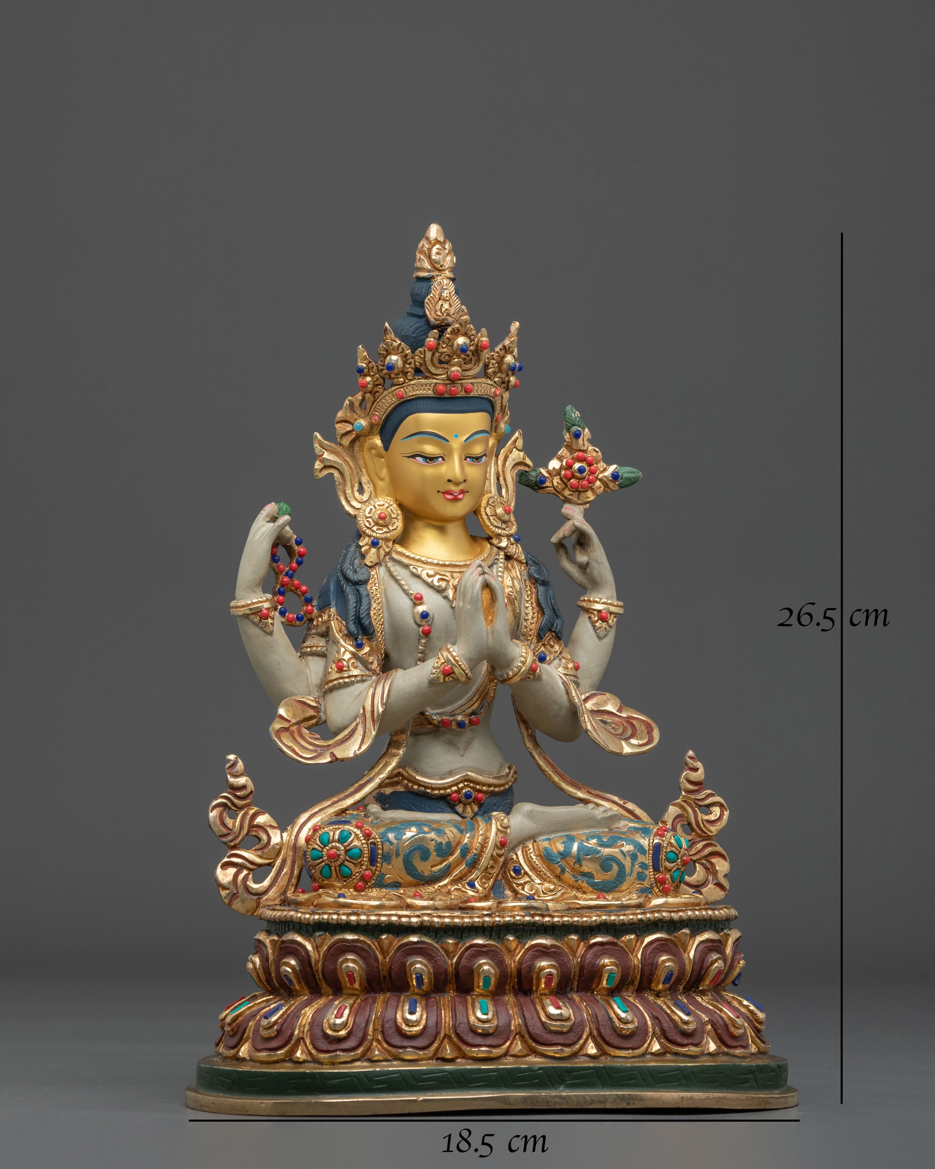 24k Gold Coated Chenrezig Statue | Embodiment of Infinite Compassion
