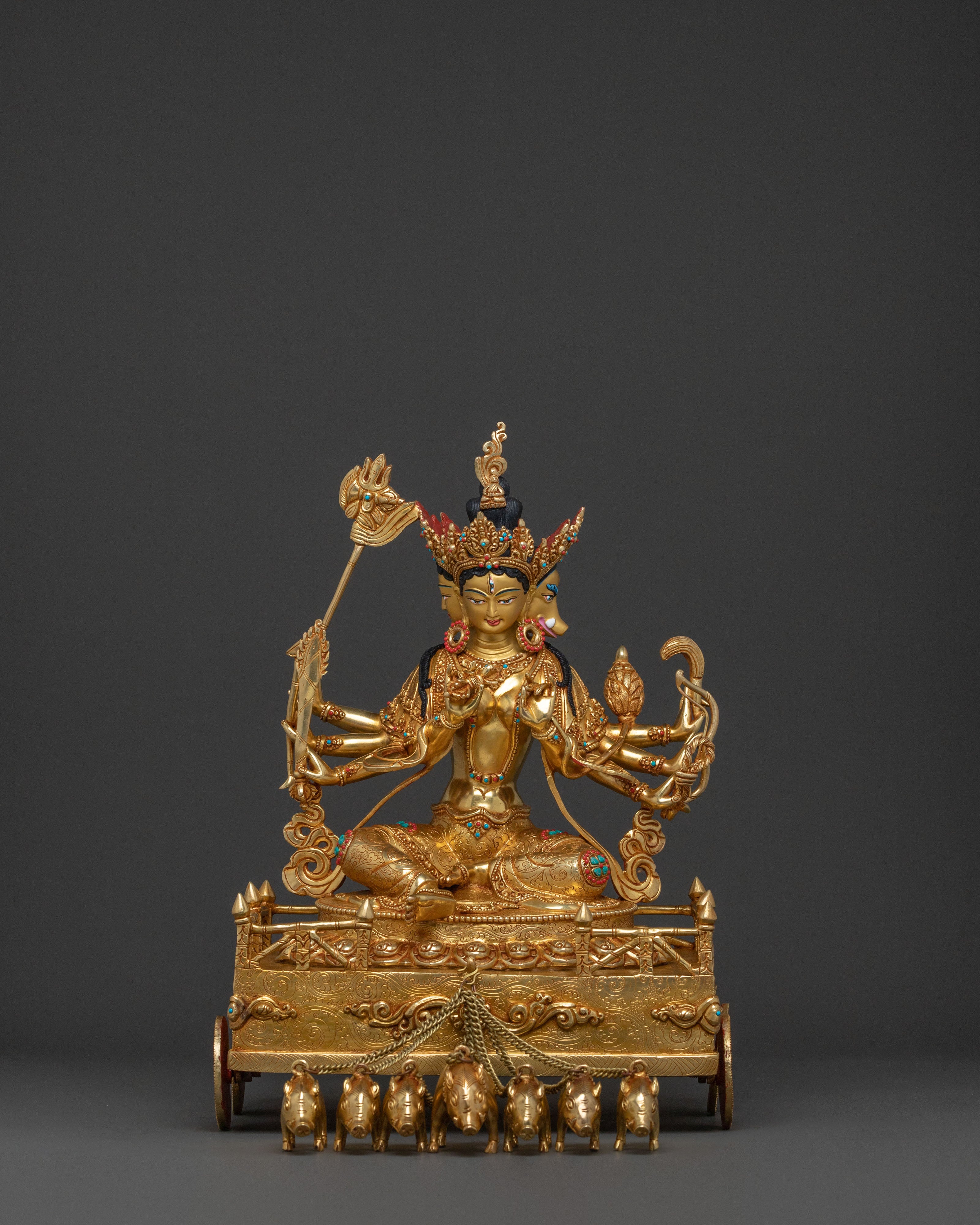 Marici Sacred Statue: 24K Gold Gilded Himalayan Figure
