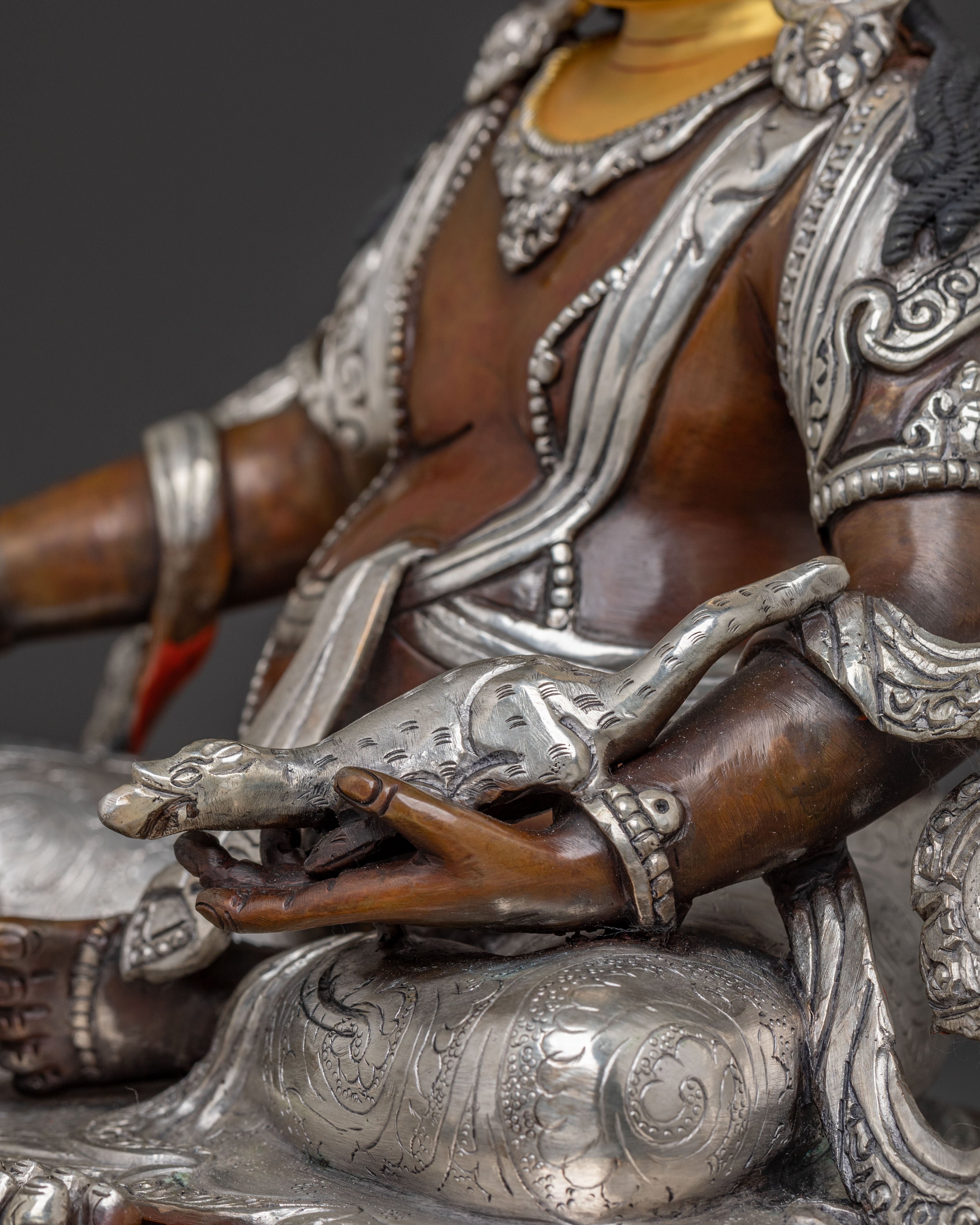Dzambhala Copper Handcrafted Statue with Silver Accents