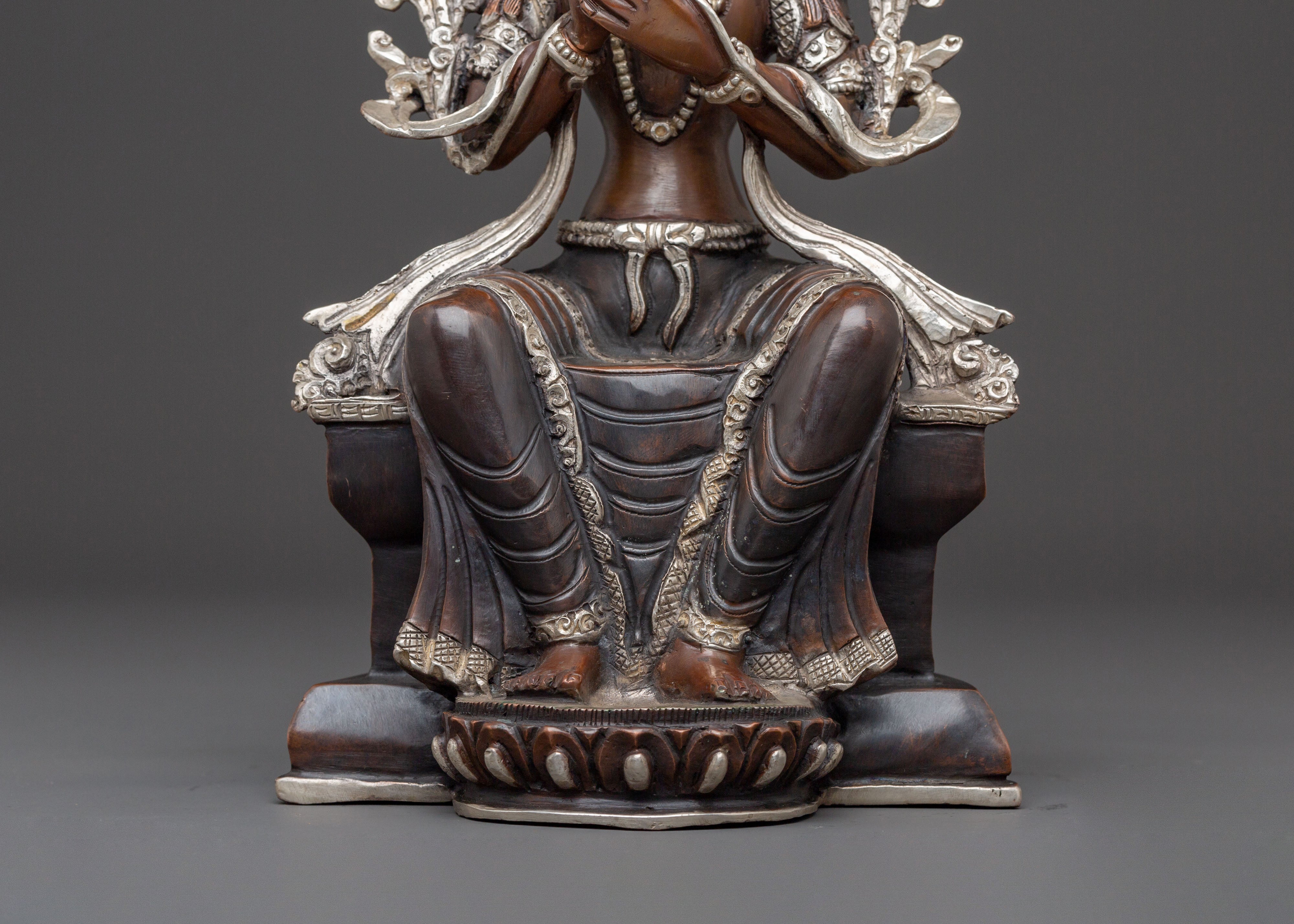 Sacred Maitreya Buddha Copper Statue – Tranquil Silver Finish