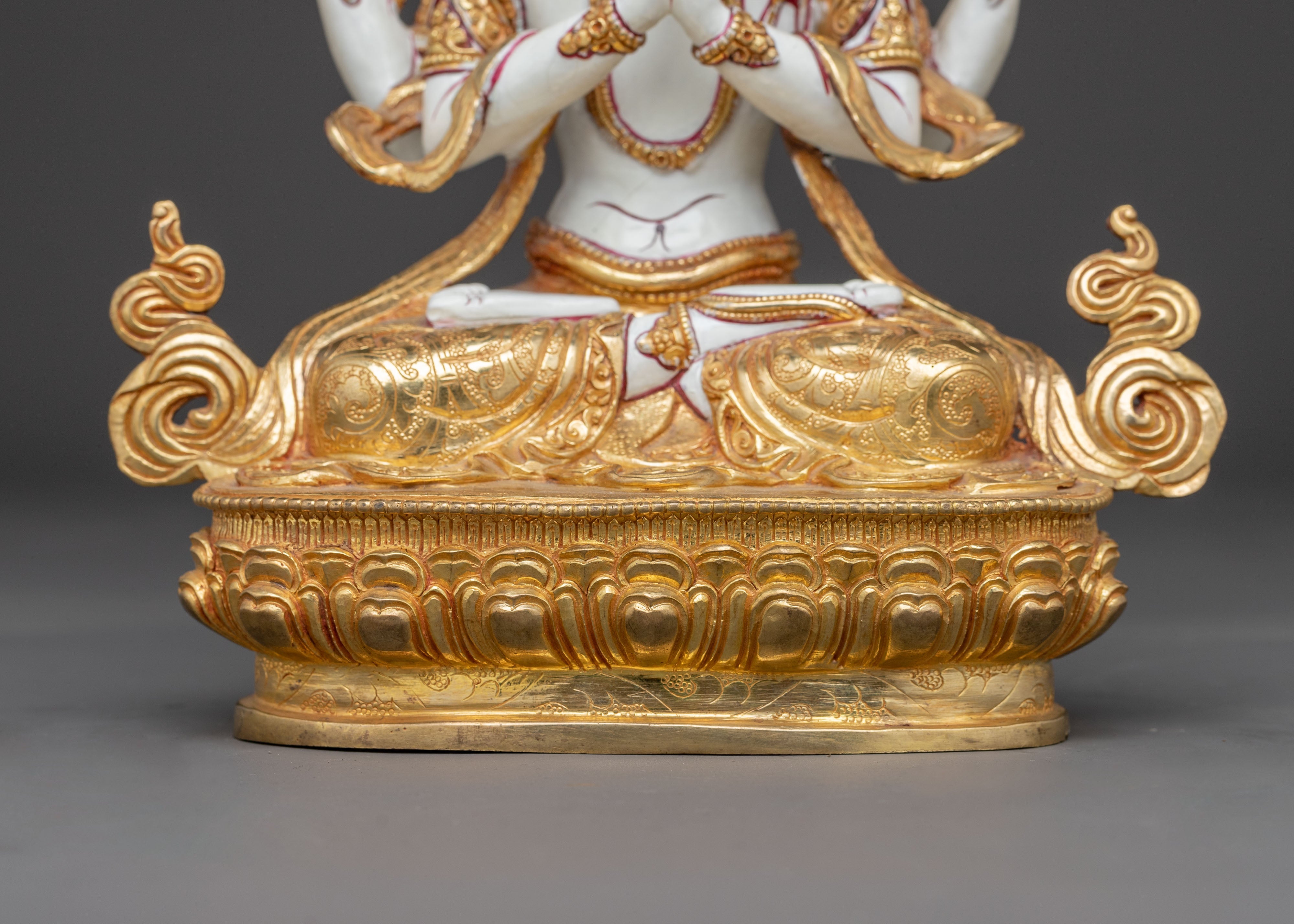 Chenrezig Bodhisattva Golden Statue | Handcrafted Nepalese Copper Sculpture