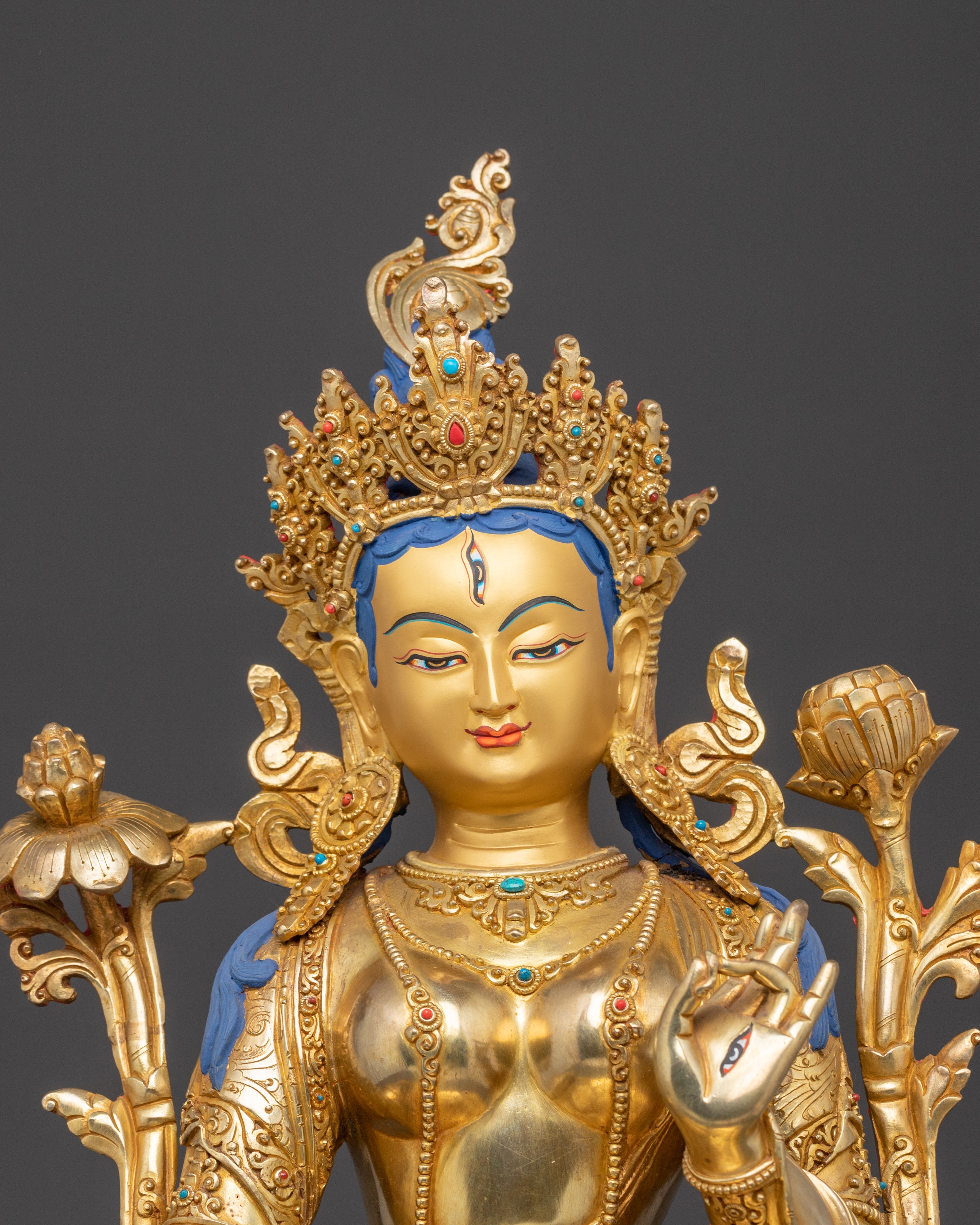 Handcrafted Statue of Seven-Eyed Goddess White Tara | Peaceful Feminine Deity