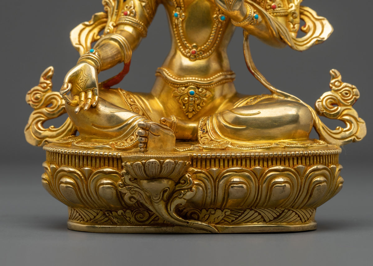 Green Tara Statue: 24K Gold Gilded
