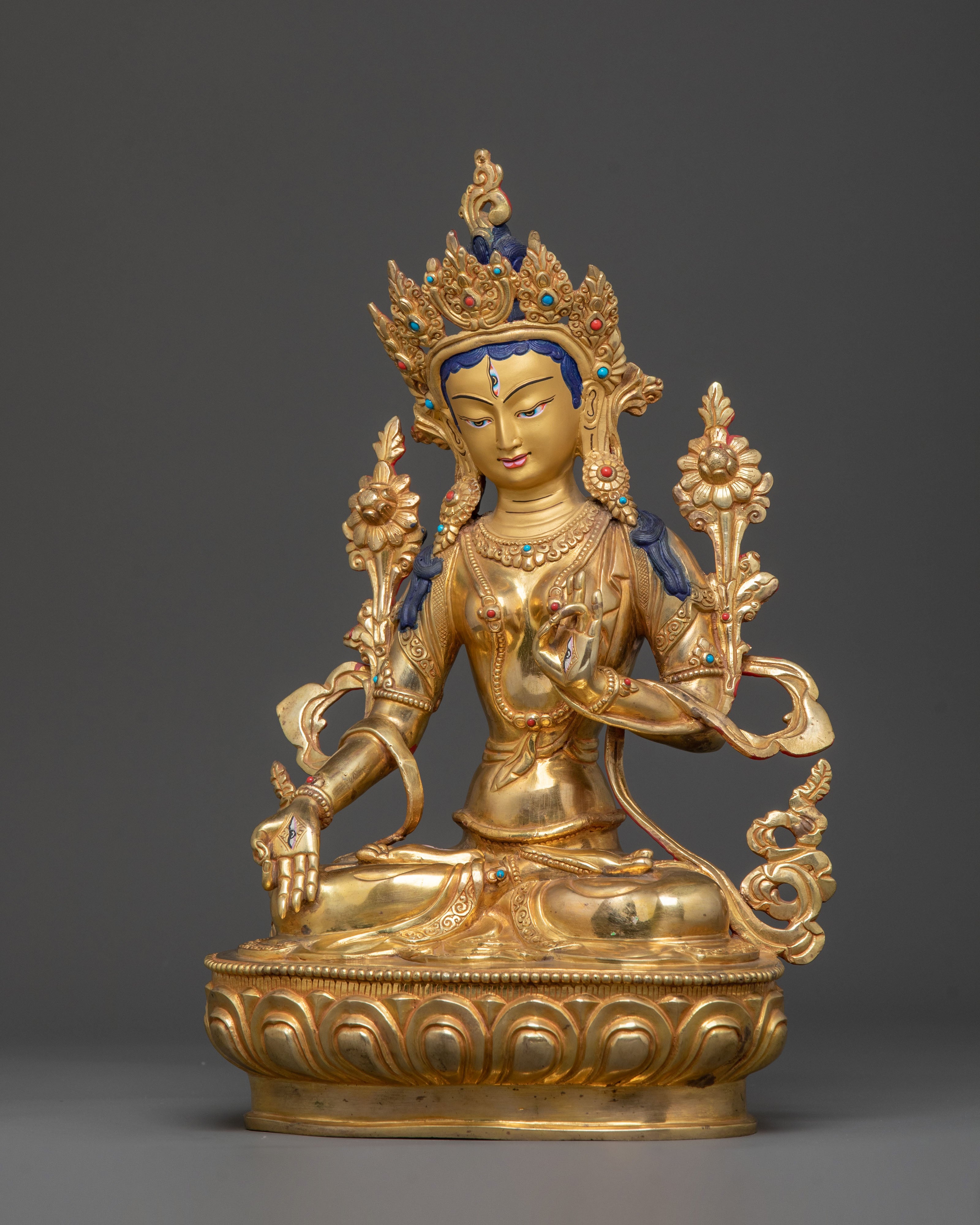 White Tara Statue | 24K Gold Gilded