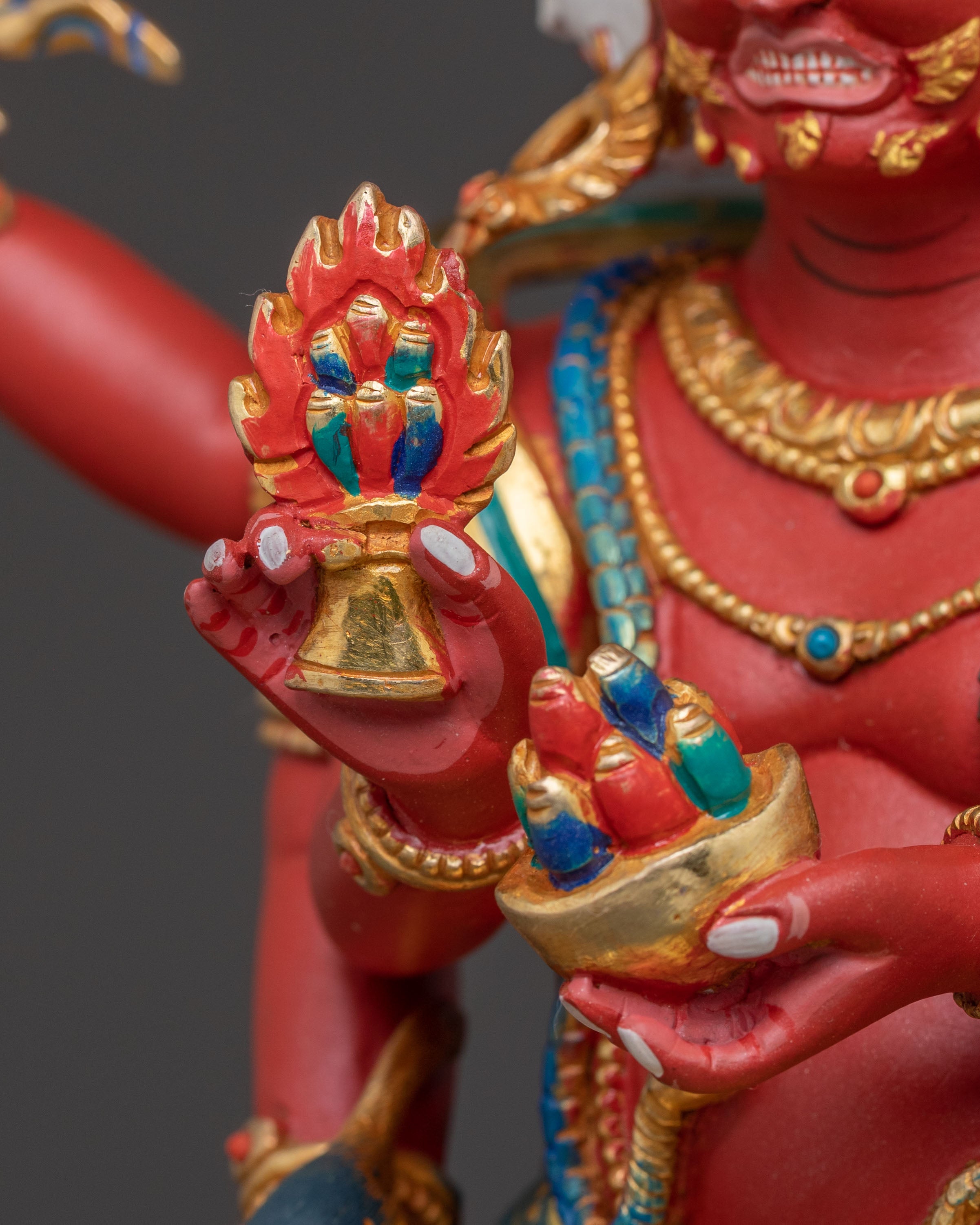 Red Dzambhala Spiritual Statue: Himalayan Handcrafted Artwork