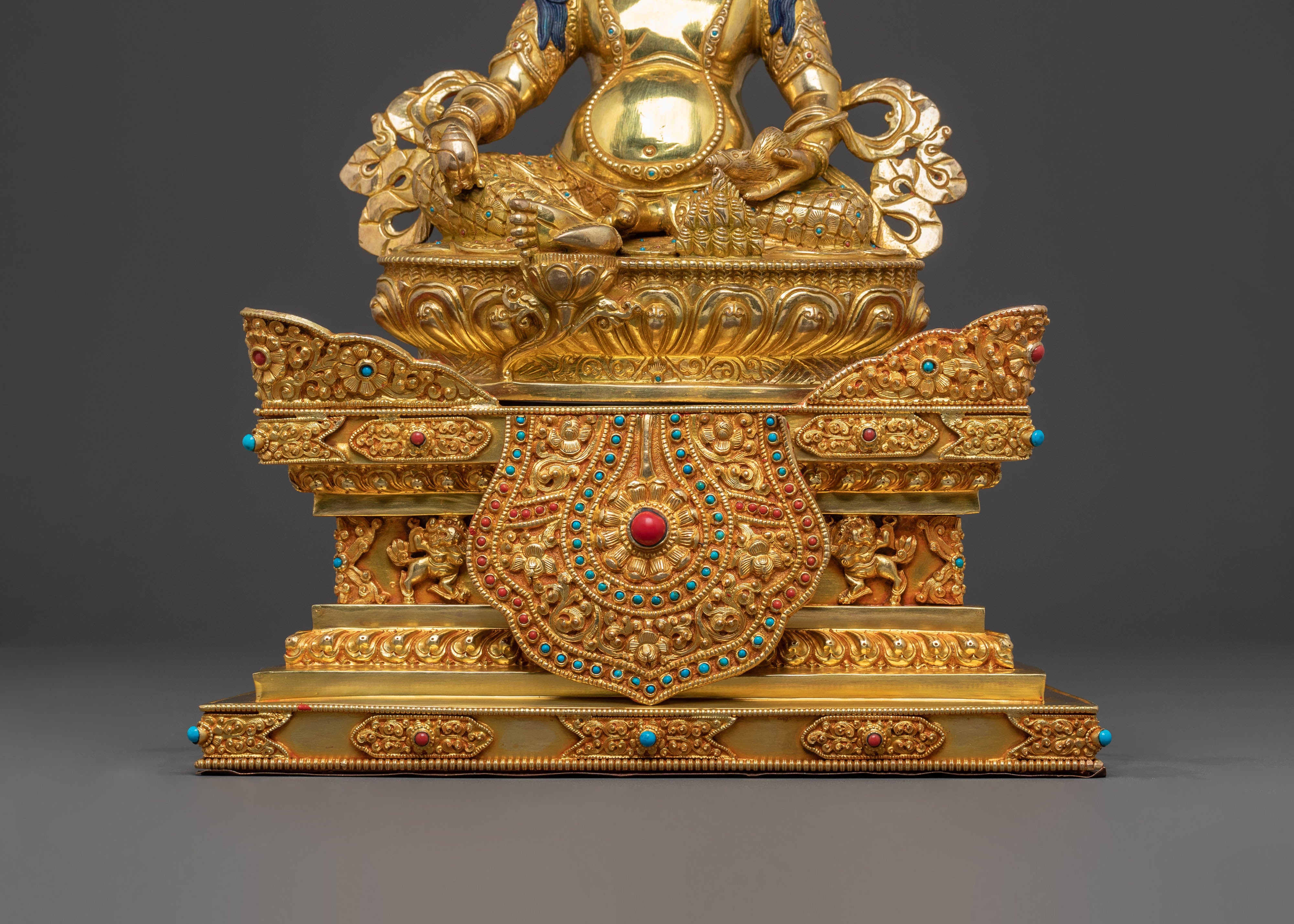Majestic 24K Gold Gilded Sculpture of Dzambhala on Throne