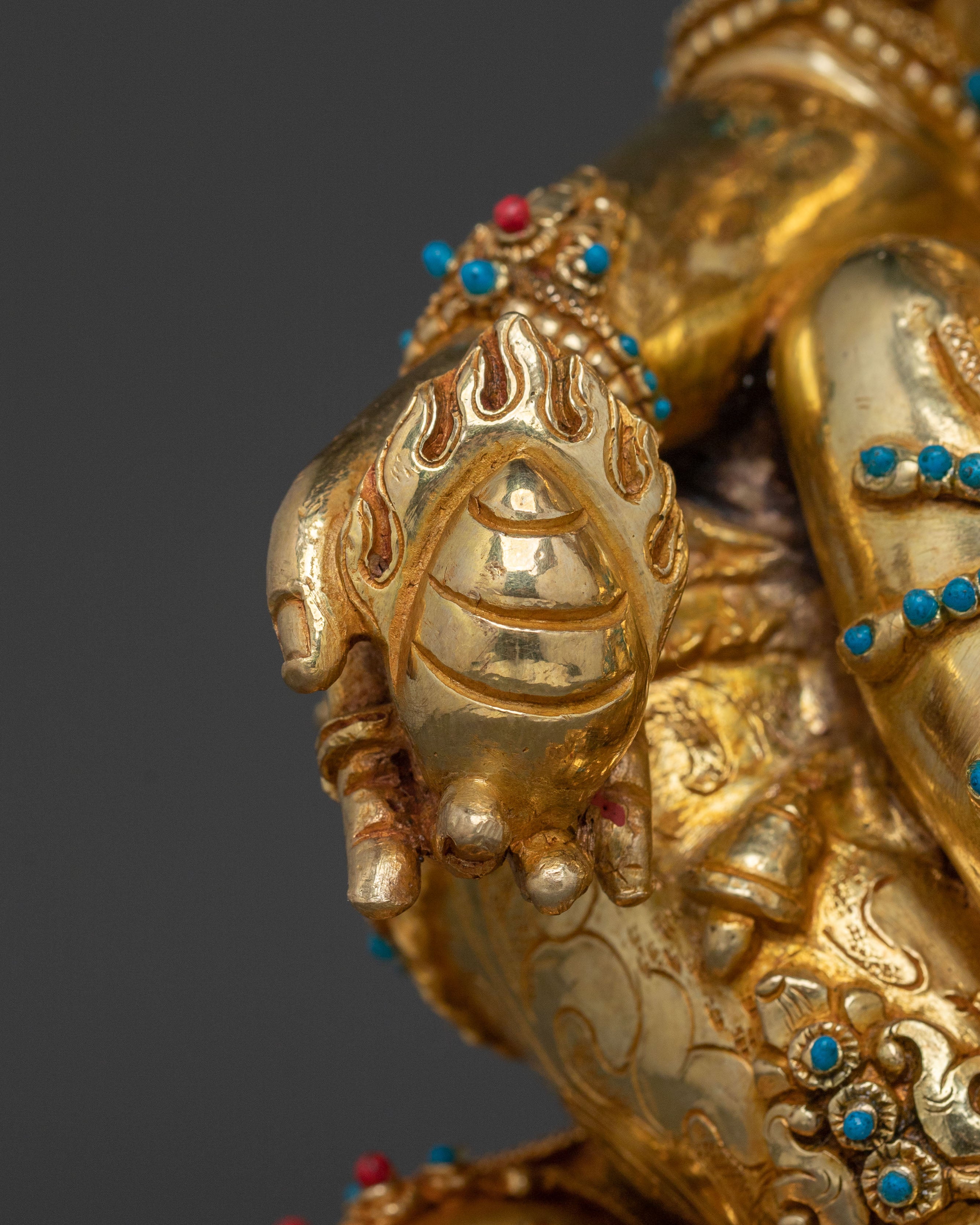 Green Dzambhala 24k Gold Glided Copper Statue | Buddhist Wealth Deity