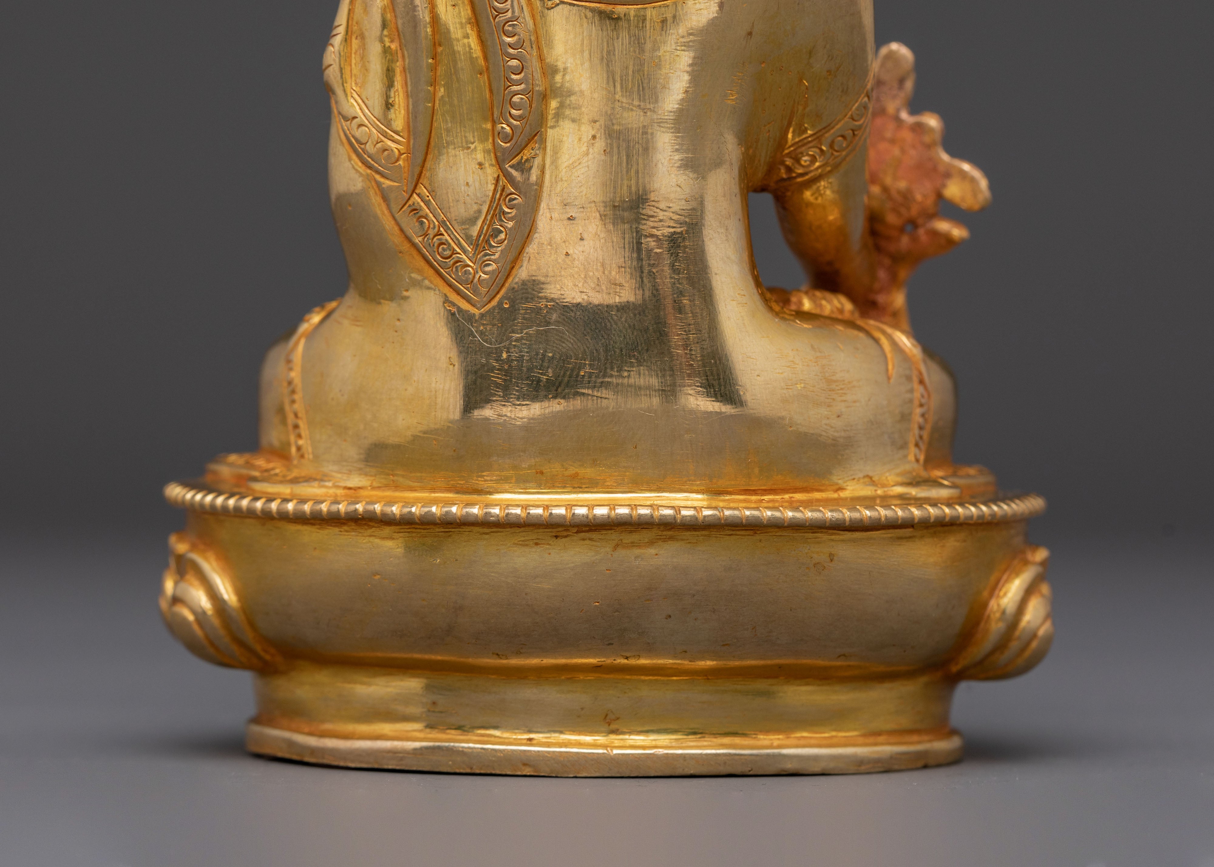 Medicine Buddha Gold Gilded Sacred Statue - Radiant Healing Art