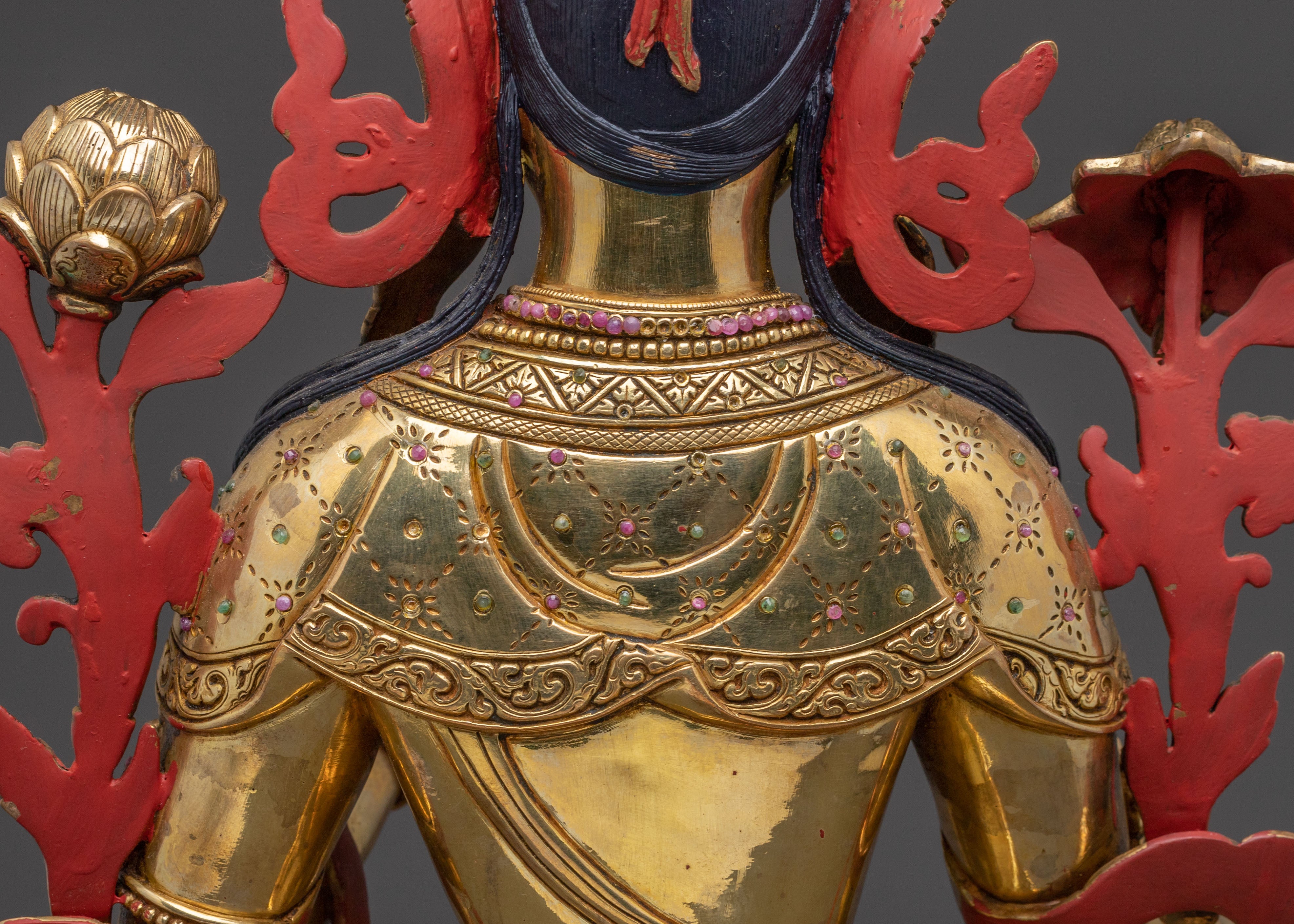 Sacred Statue of Green Tara: Exquisite 24K Gold Gilded