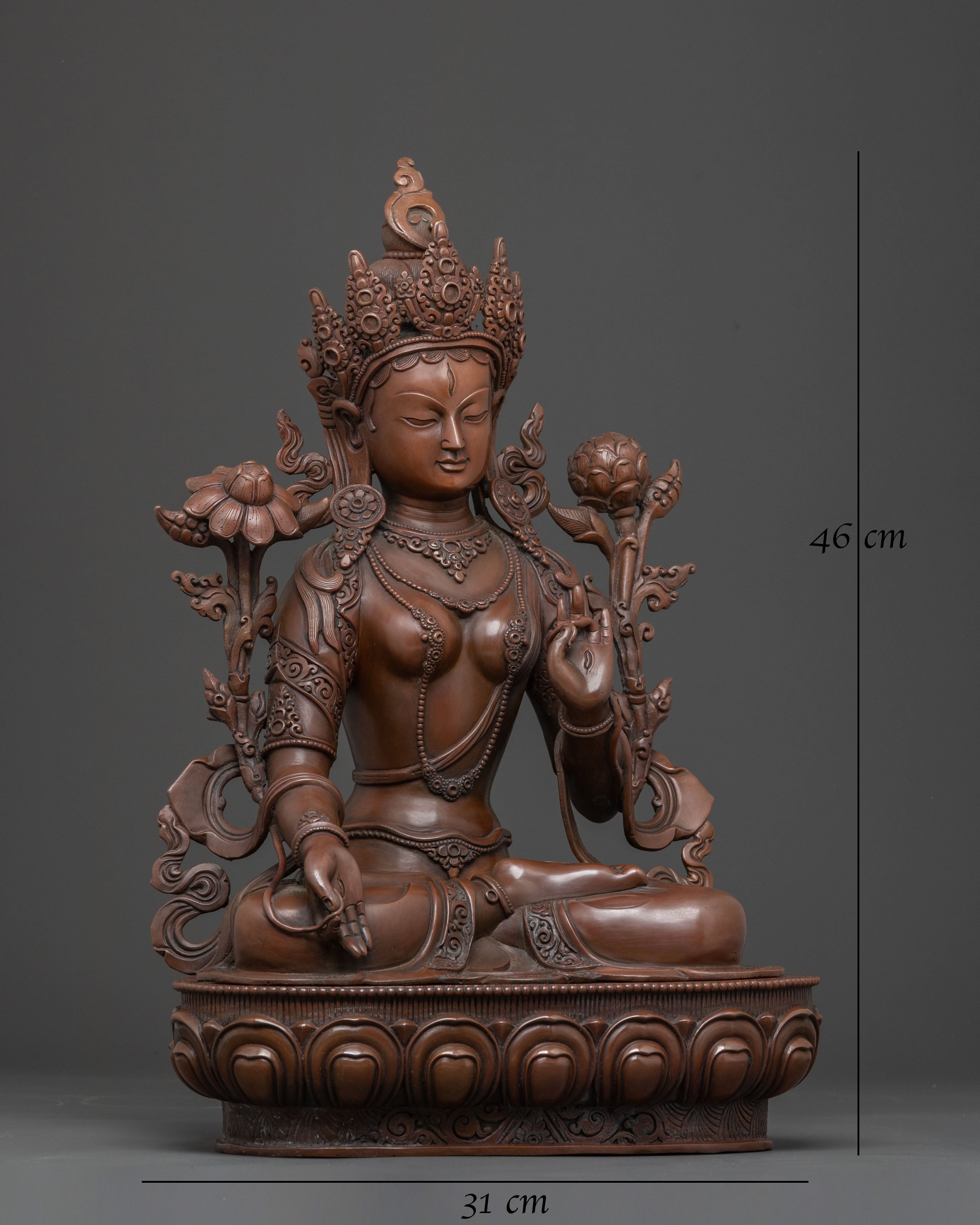 Handcrafted Copper Statue of White Tara: Serene Oxidized Finish