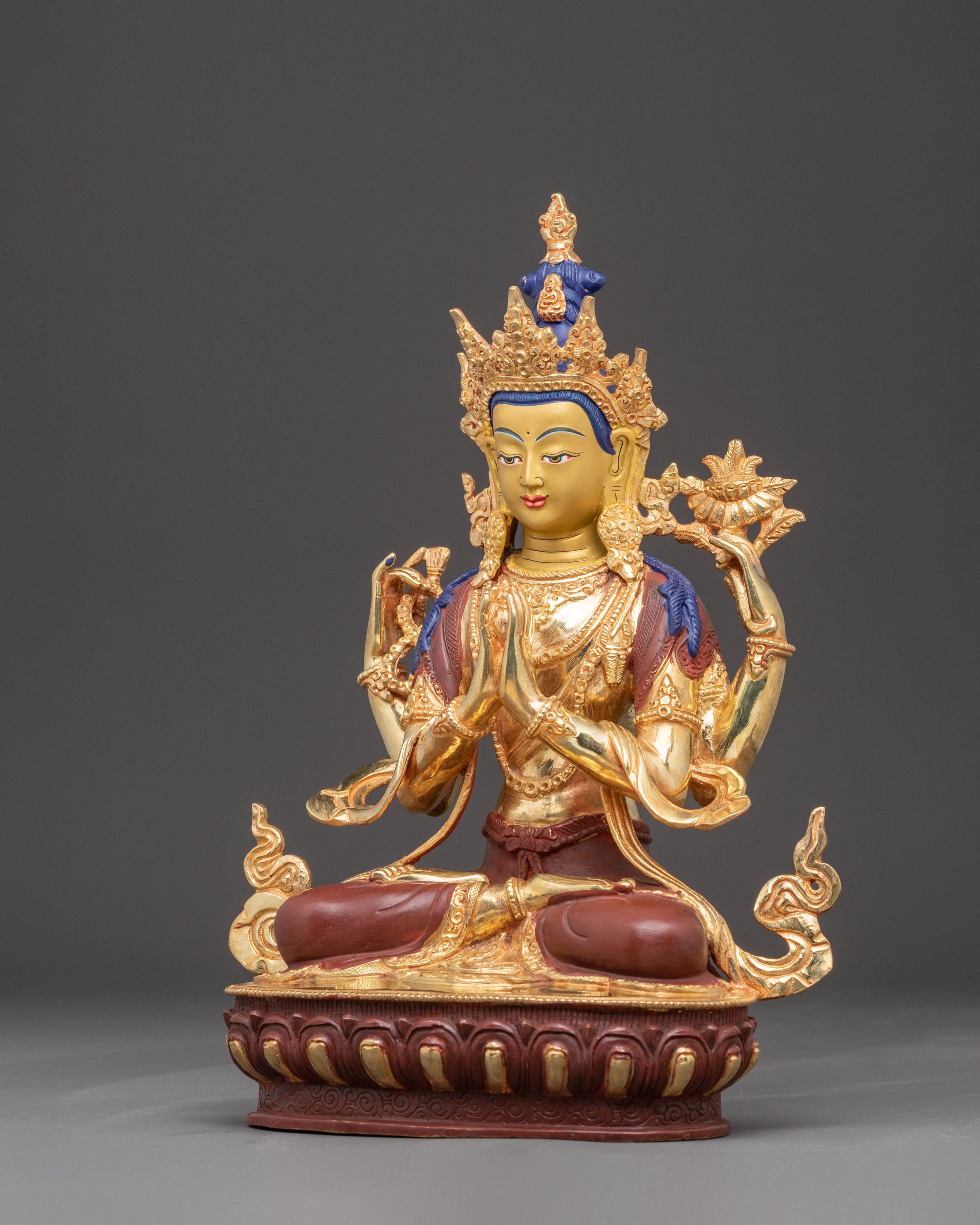 Handcrafted Nepalese Chenrezig Copper Statue | Symbol of Compassion