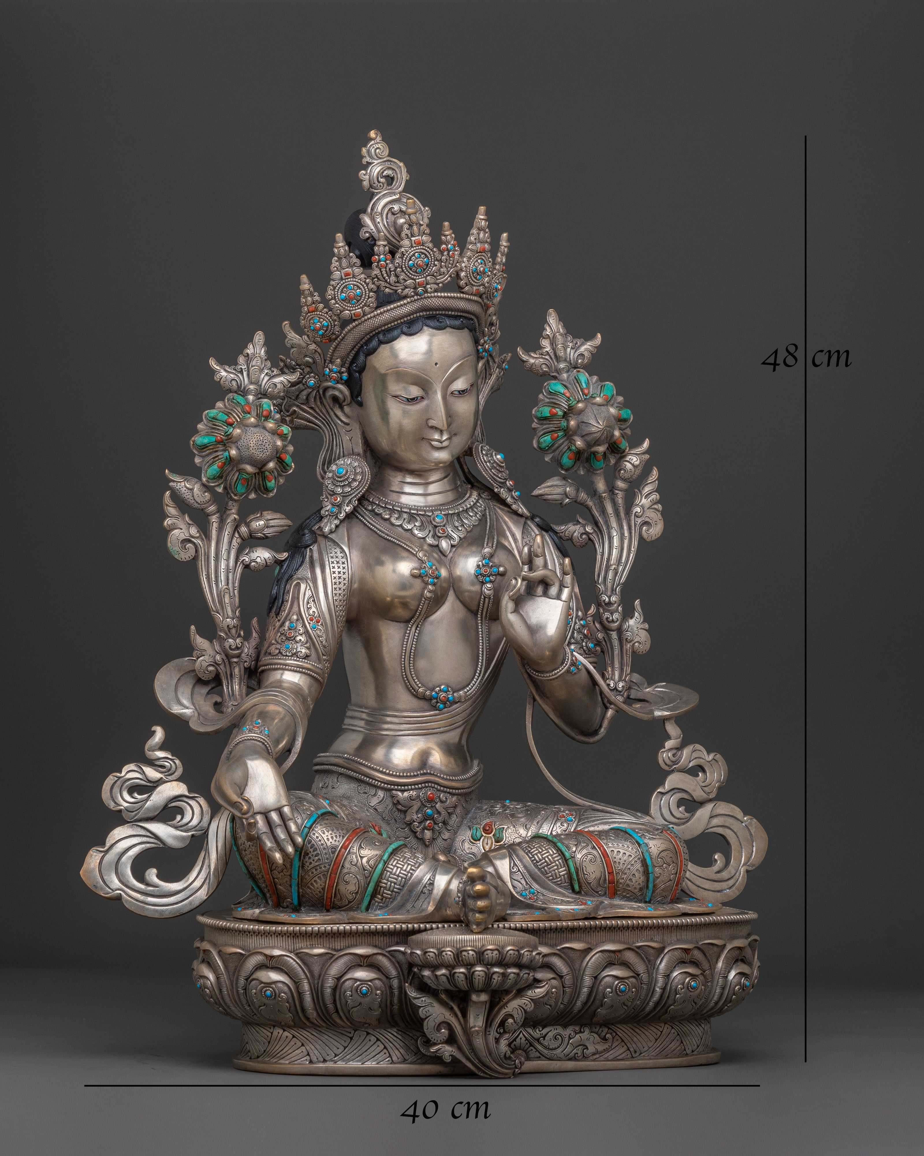 Green Tara Silver Statue | Swift Protector