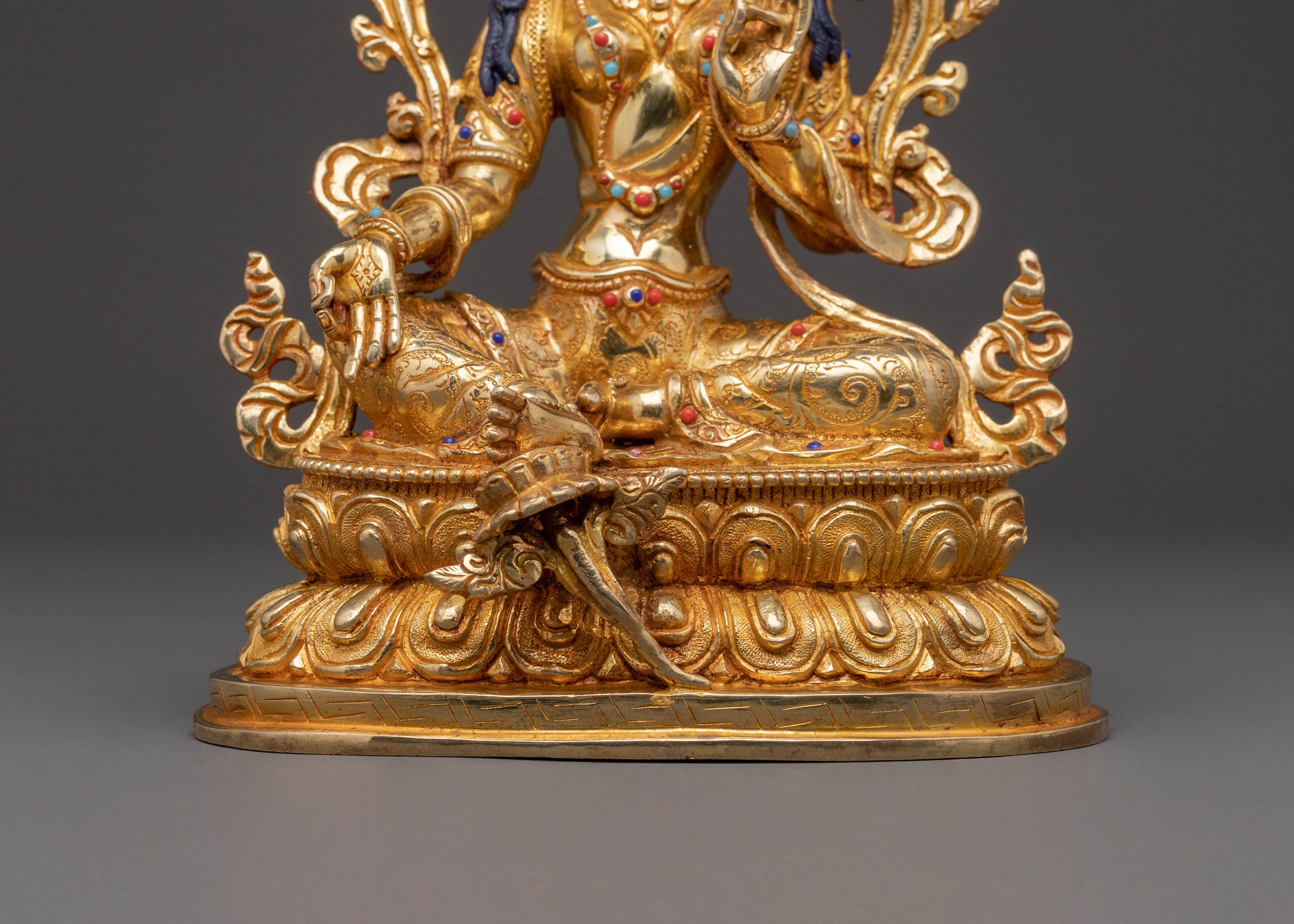 Golden Green Tara Statue for Sacred Spaces – Hand-Gilded Copper Art