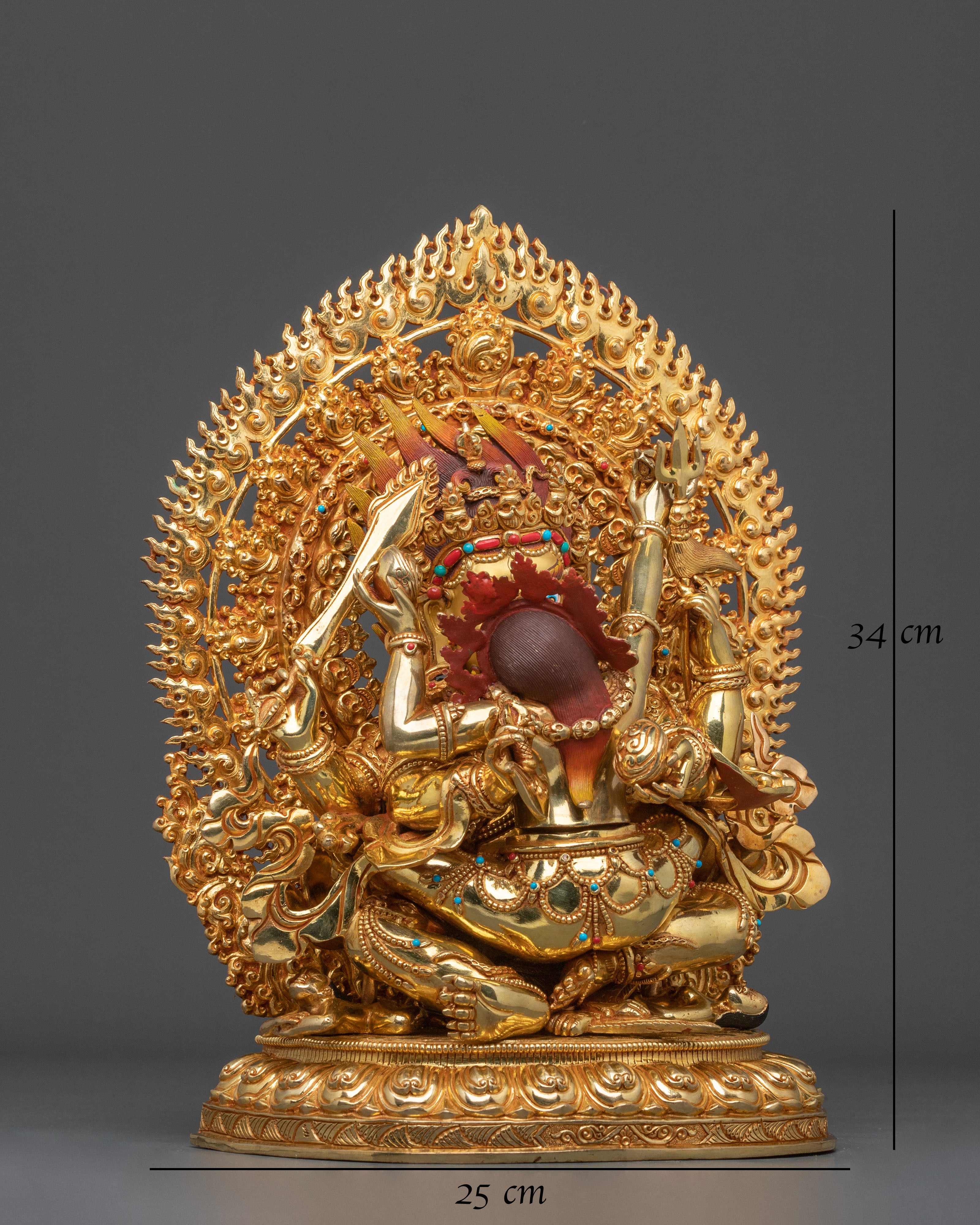 Chaturbhuja Mahakala With Consort Statue: Protector of Dharma