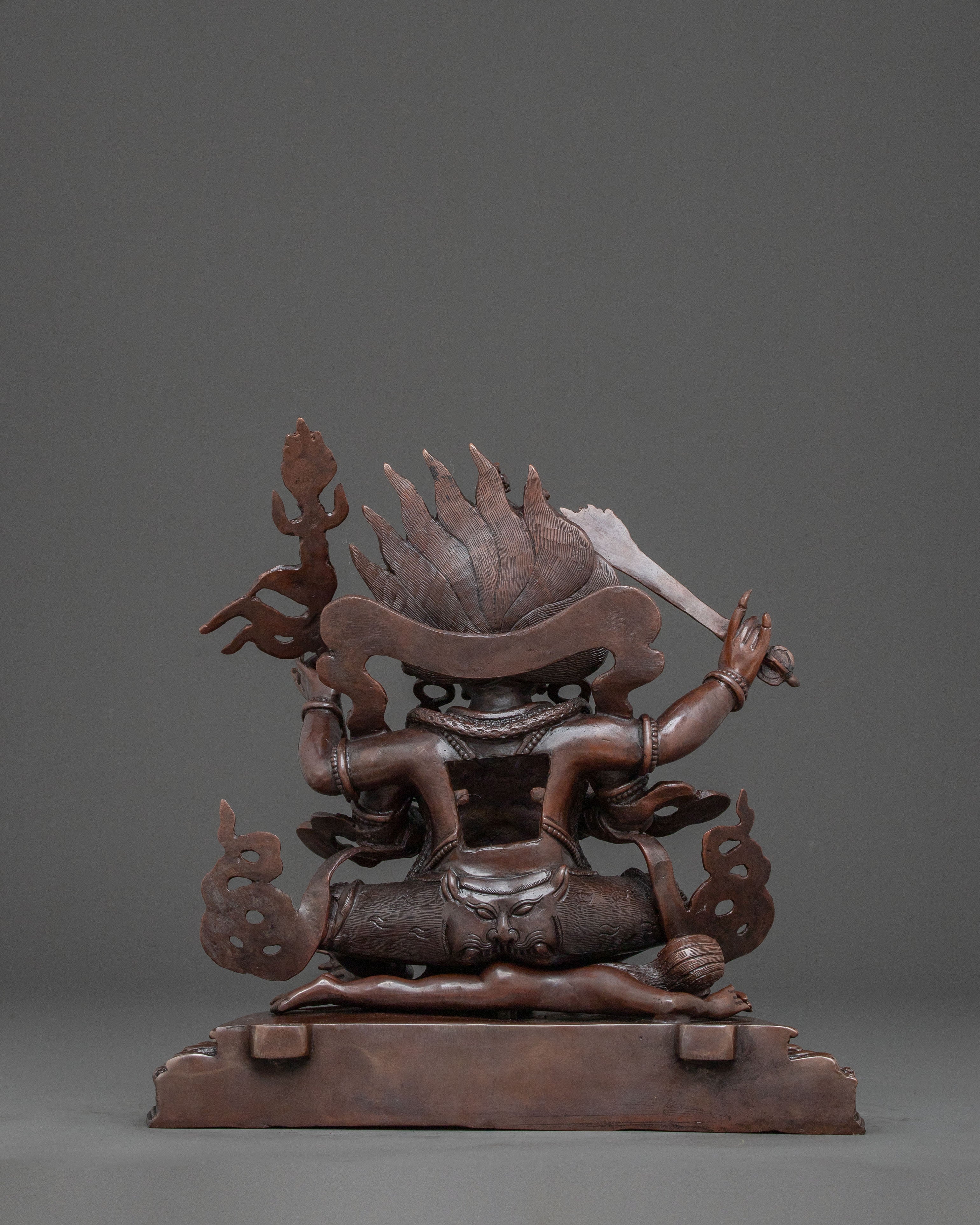 Four Armed Mahakala Statue in Oxidized Copper