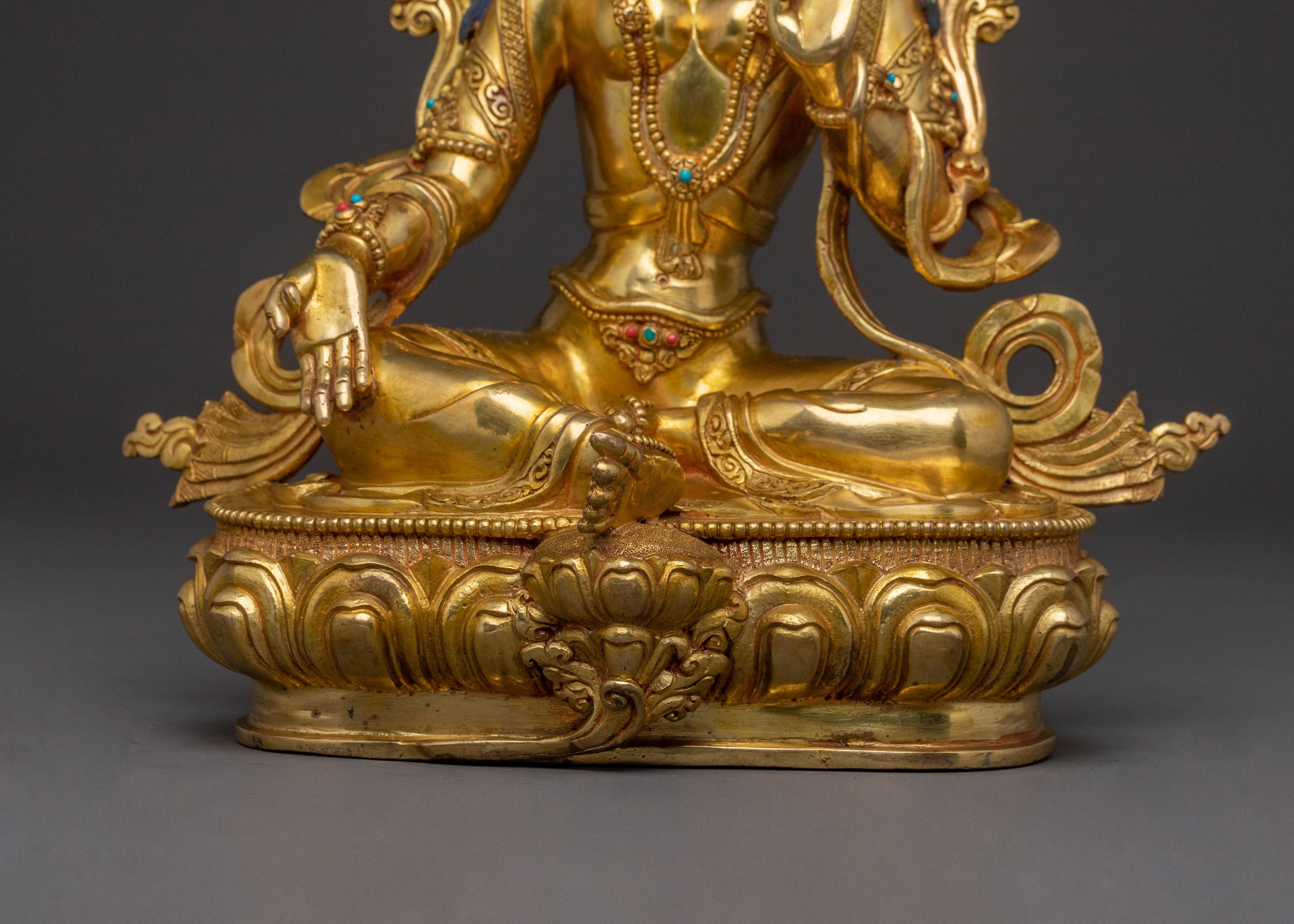 Green Tara Statue | Handcrafted 24K Gold Gilded