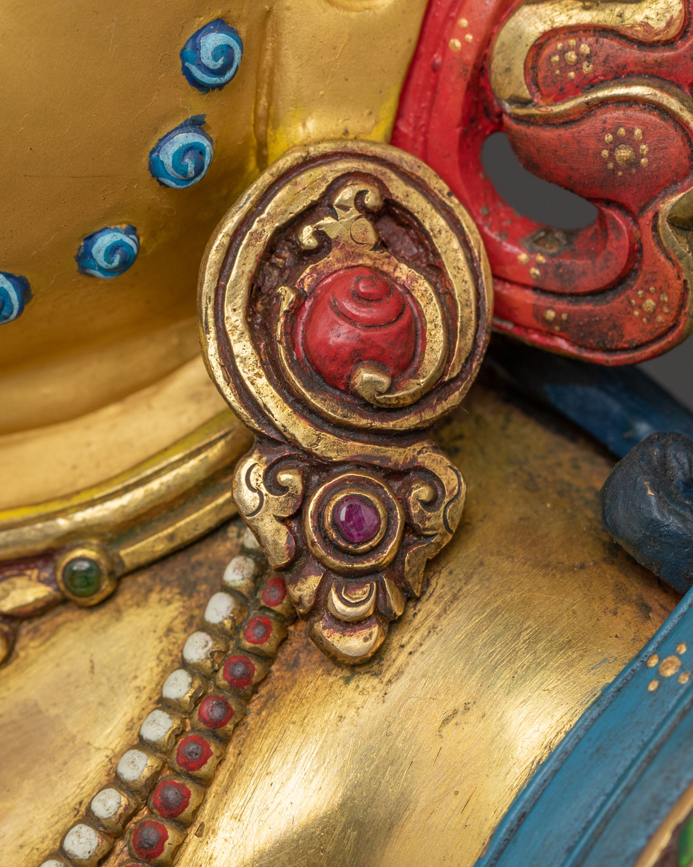 Divine Statue of Dzambhala on Throne: 24K Gold Gilded Masterpiece