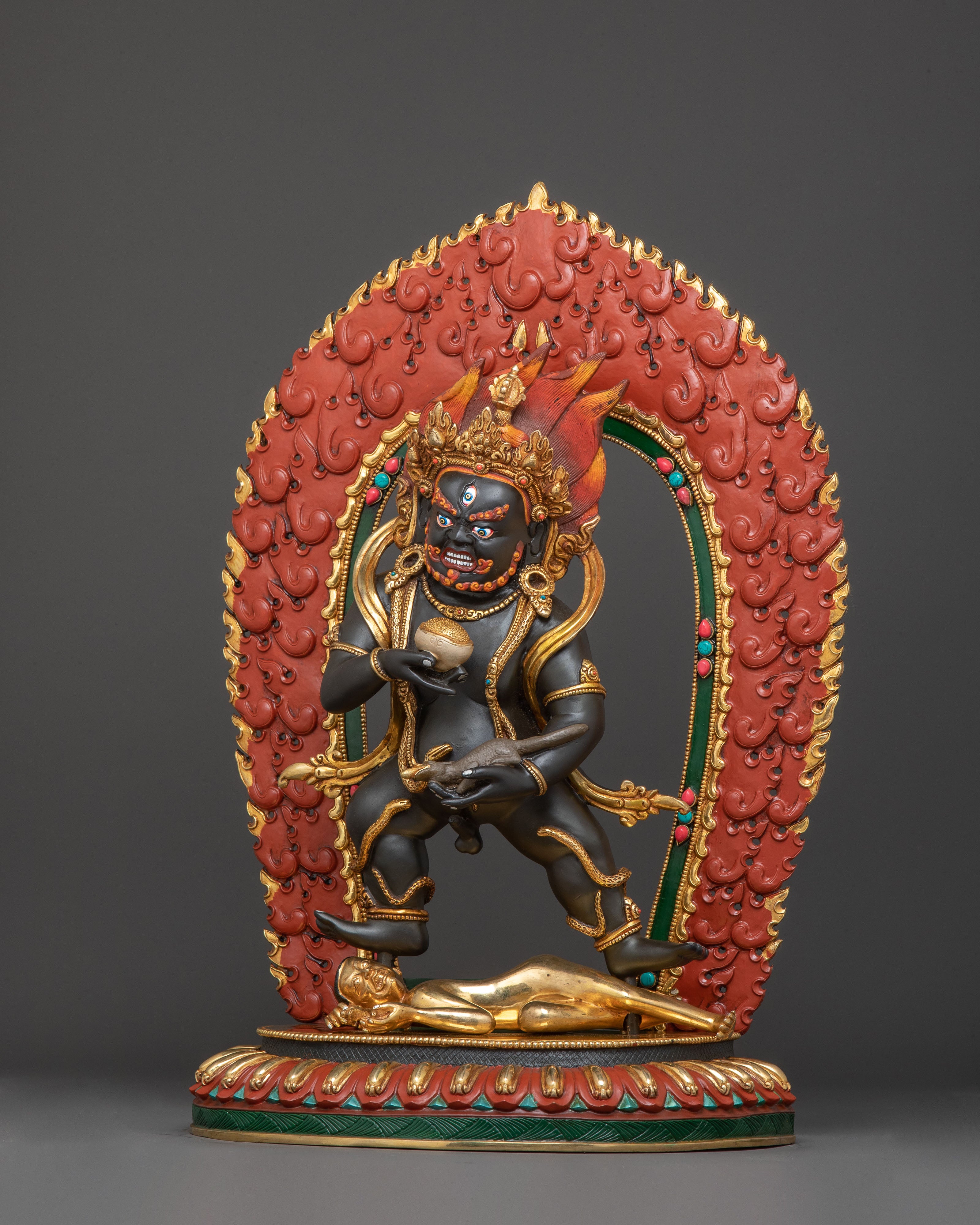 Black Dzambhala Prosperity Statue | Exquisite Gilded Copper Art