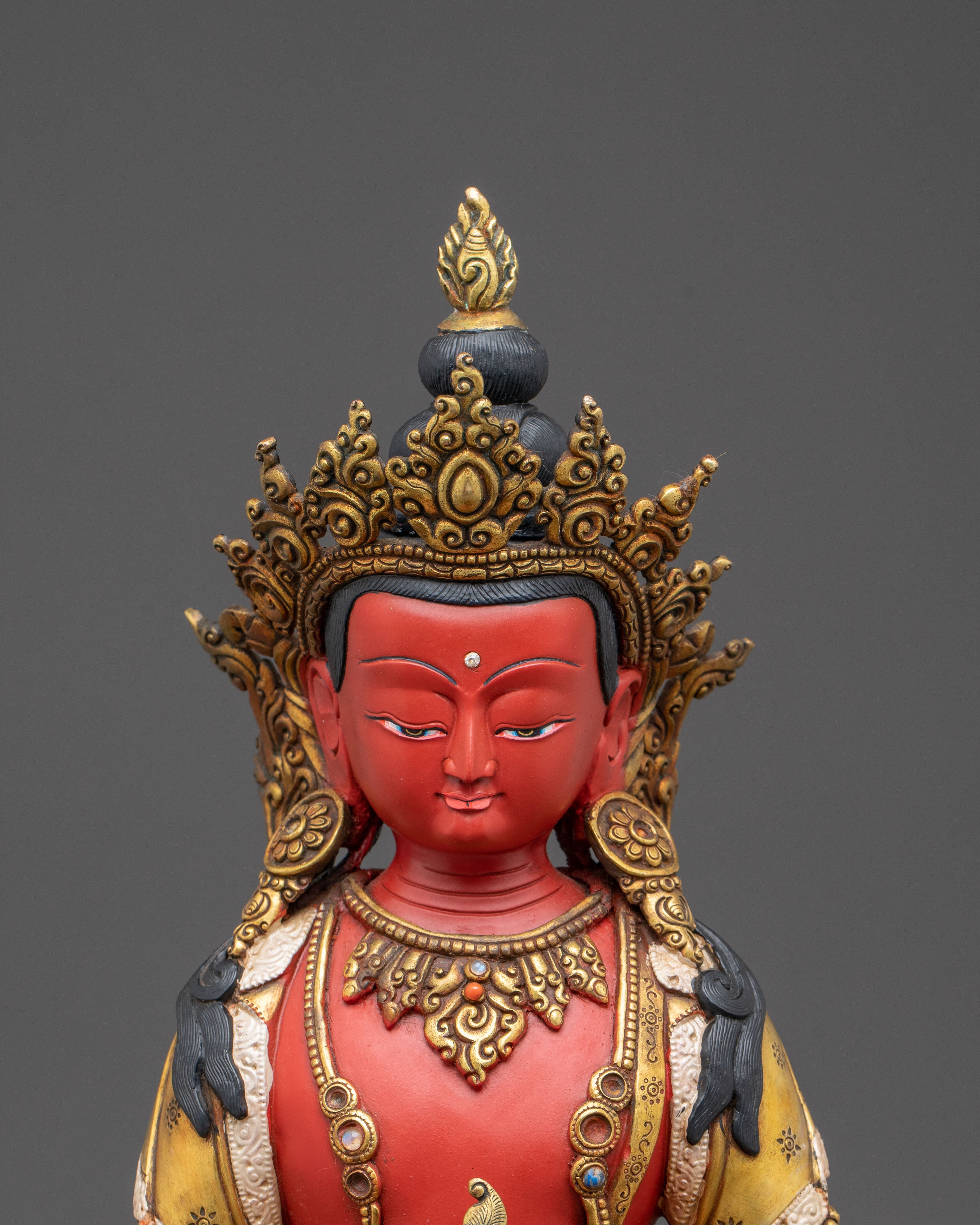Amitayus Handcrafted Sacred Statue: Serene Copper Artistry