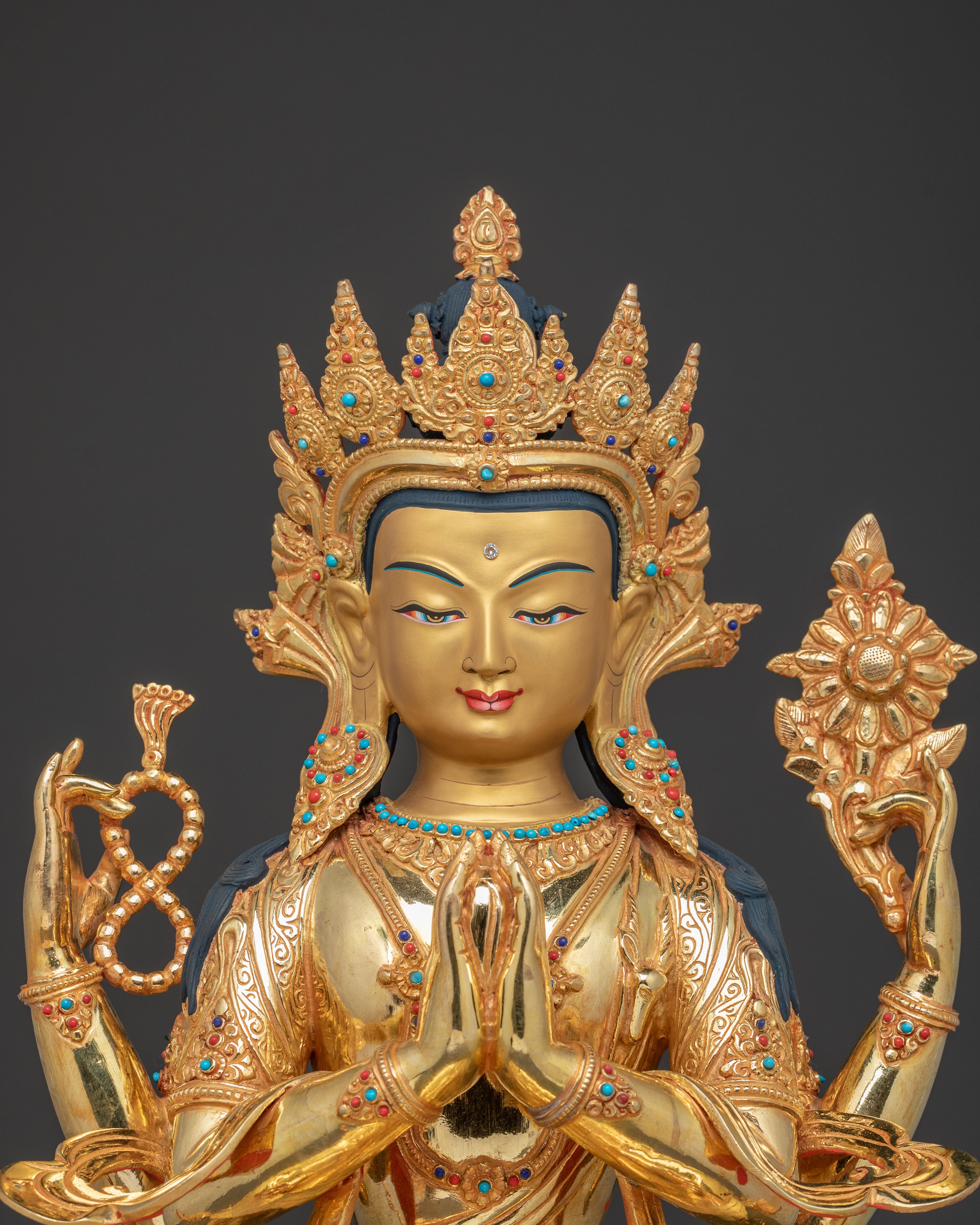 Golden Avalokiteshvara Statue: Bodhisattva of Compassion