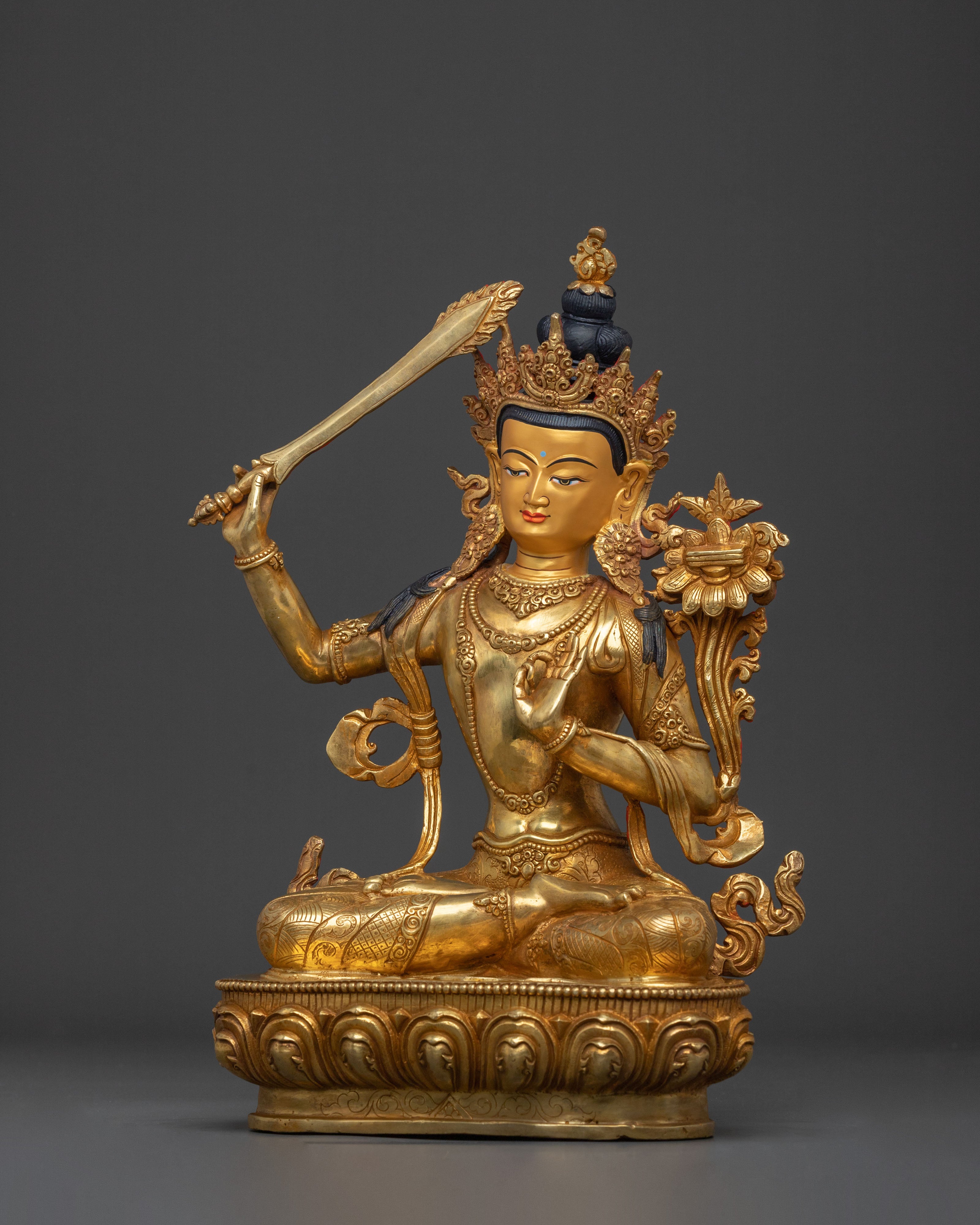 Wisdom Bodhisattva Manjushri Golden Figurine