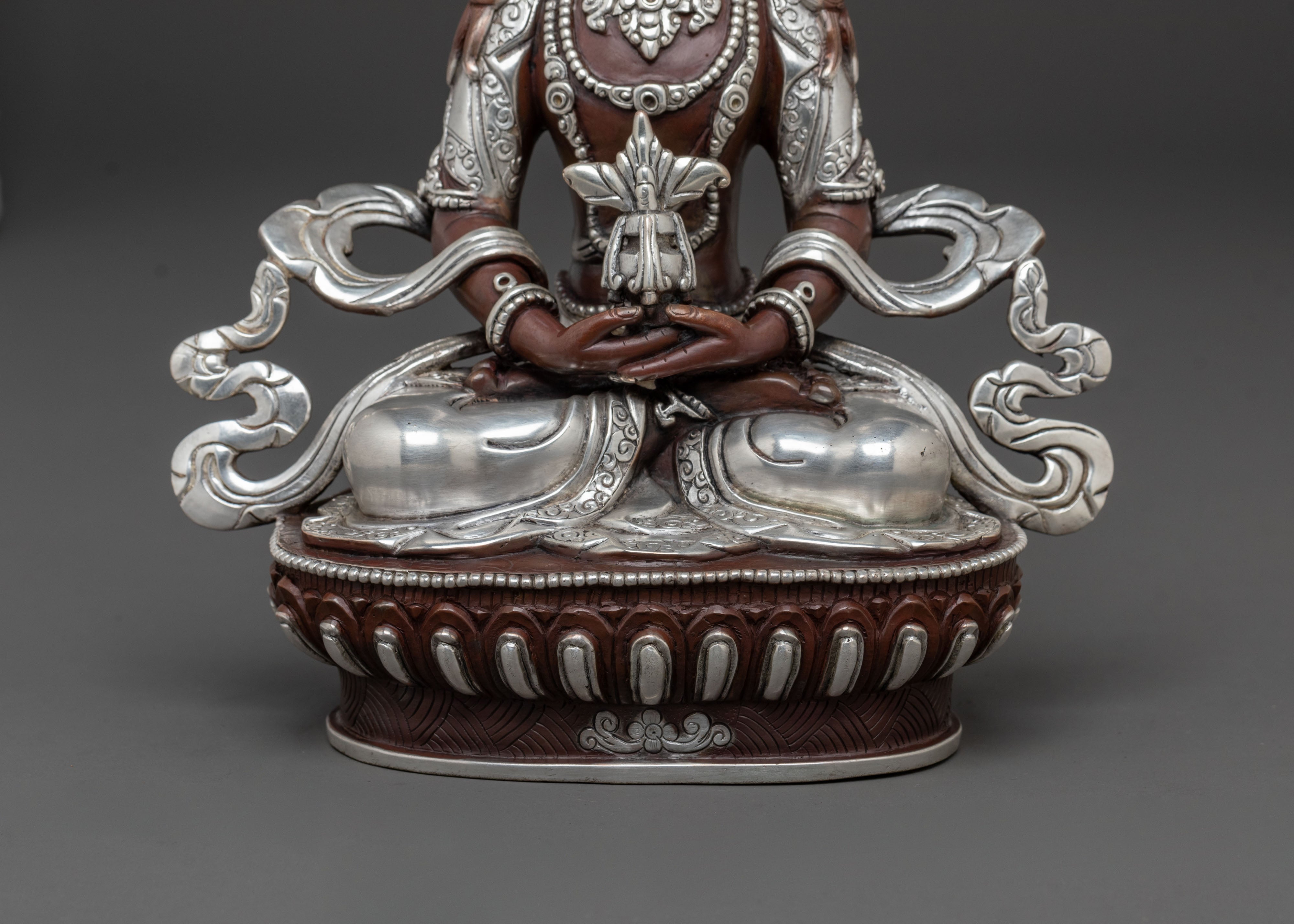 Amitayus Buddhist Statue | Oxidized Copper Statue with Silver Plated