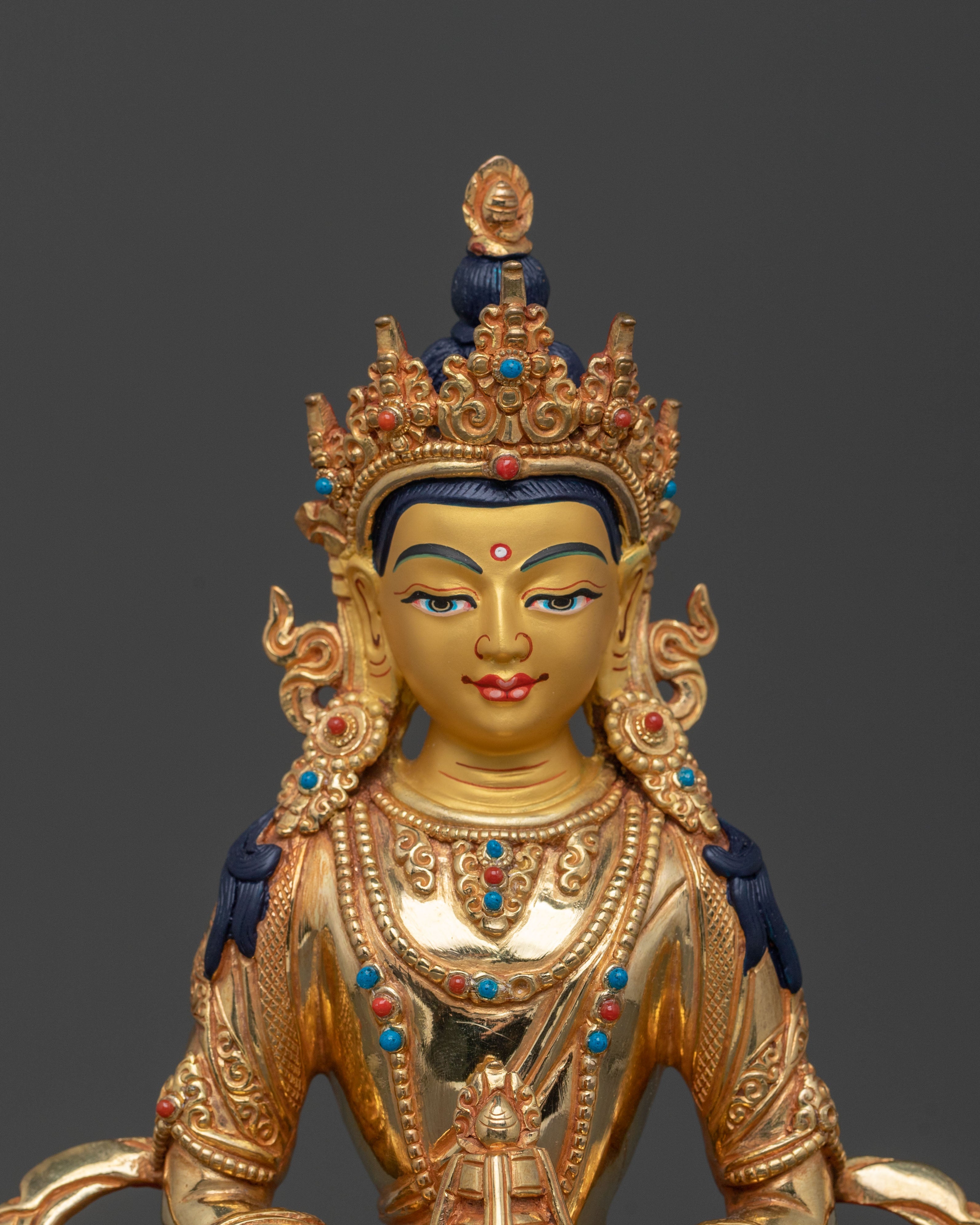 Red Buddha Amitayus Statue | Handcrafted 24K Gold Gilded