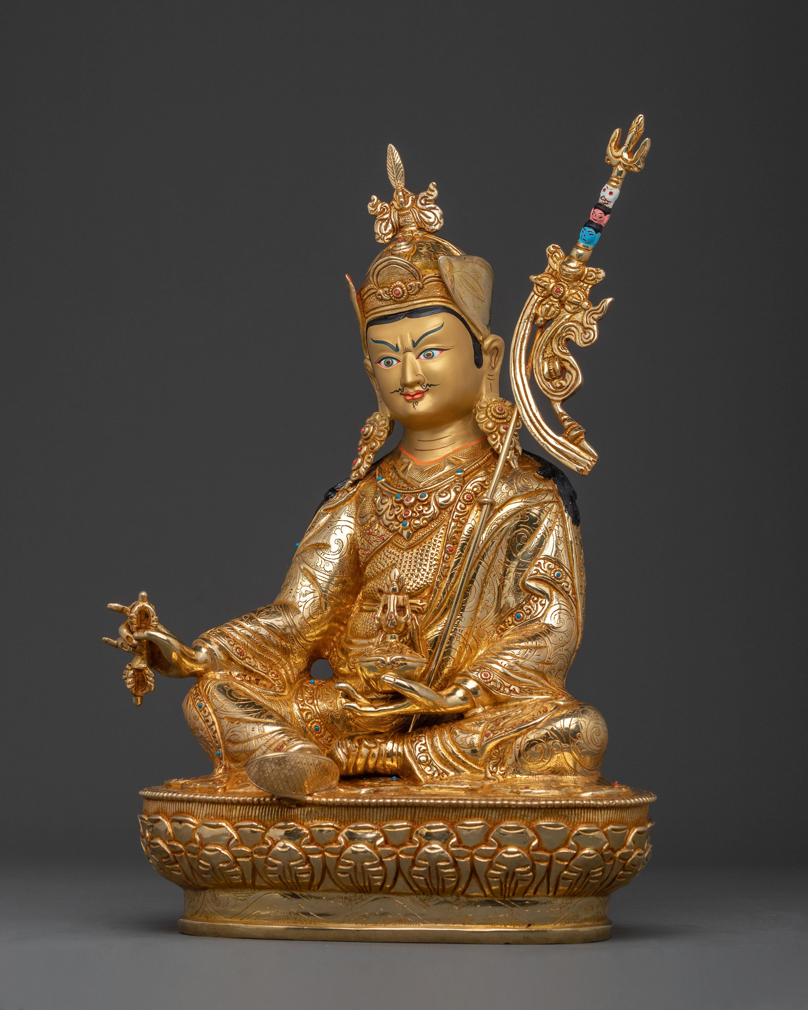 Guru Rinpoche Statue: 24K Gold Gilded Tantric Master