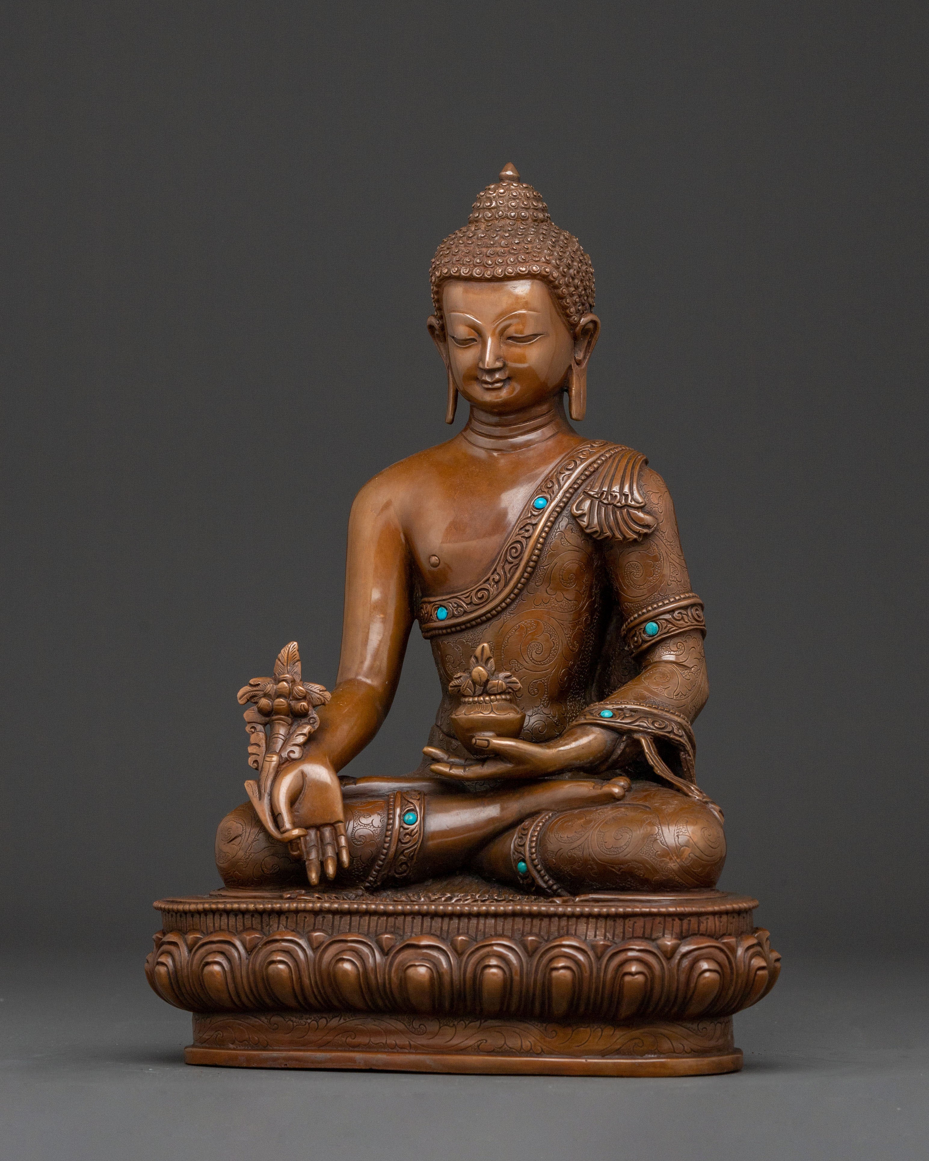 Medicine Buddha Statue: Oxidized Copper Healer Buddha Sculpture