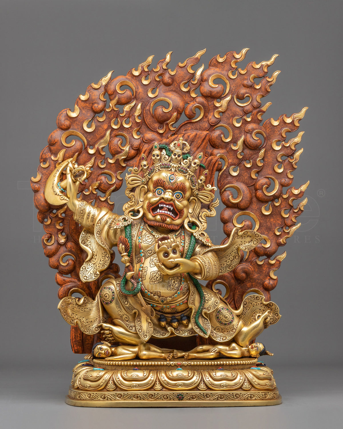 24K Gold Gilded Copper Mahakala Bernakchen Statue | Vajrayana Protector