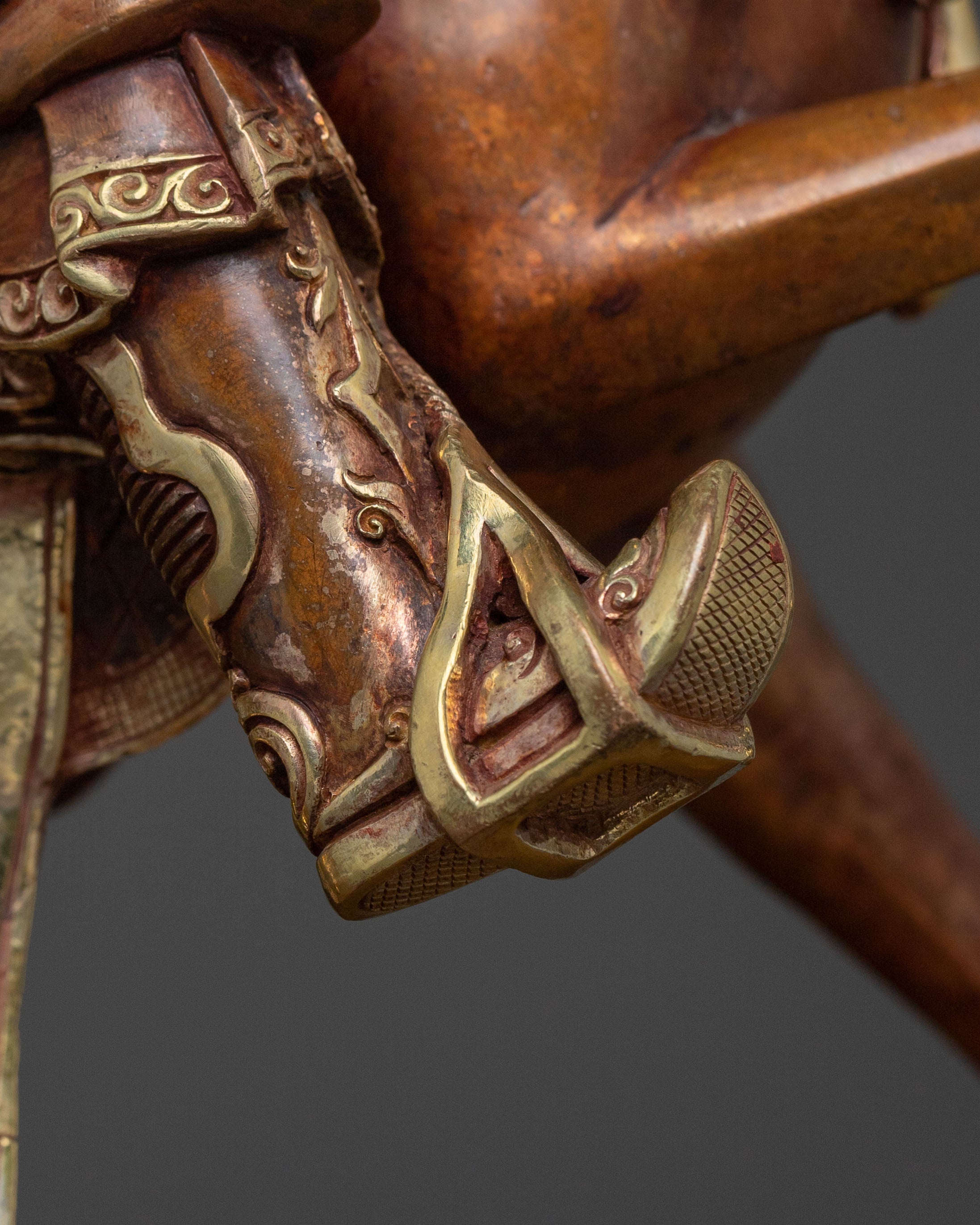 Buddhist Protector: King Gesar Oxidized Copper Statue