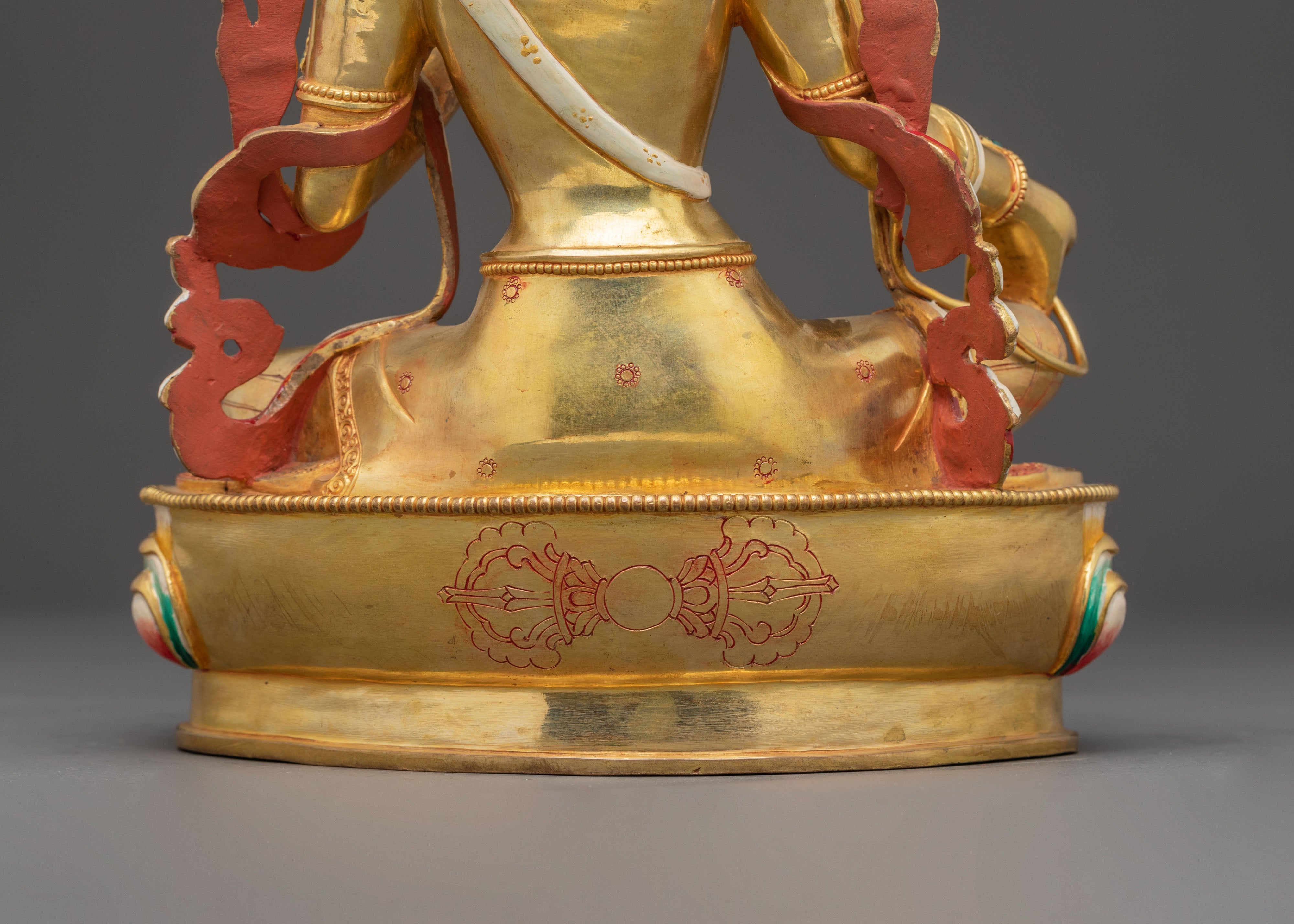 Handmade 24k Gold Glided Statue of Green Tara | Compassion Goddess