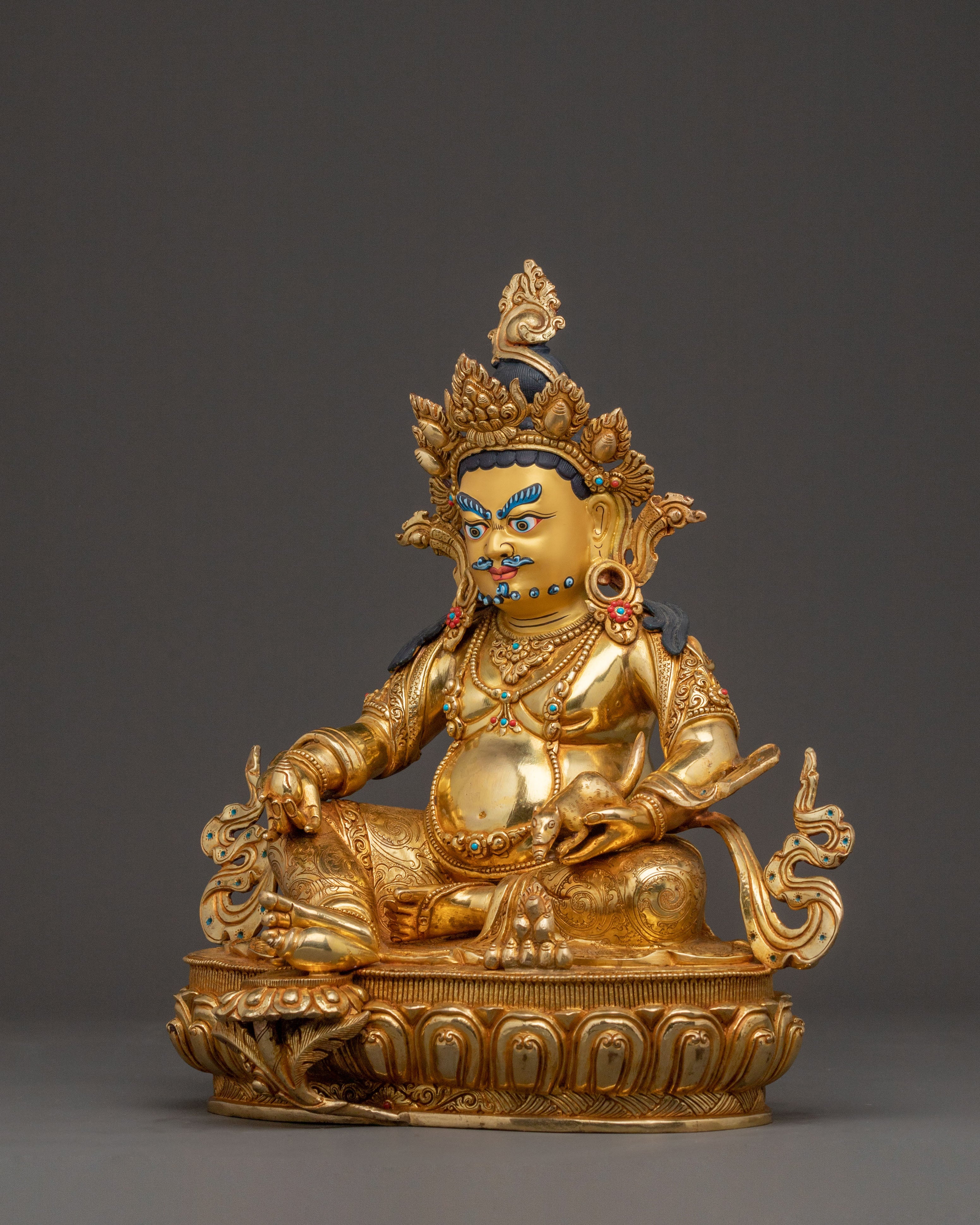 24k Gold Gilded Dzambhala Copper Statue – Prosperity Embodied