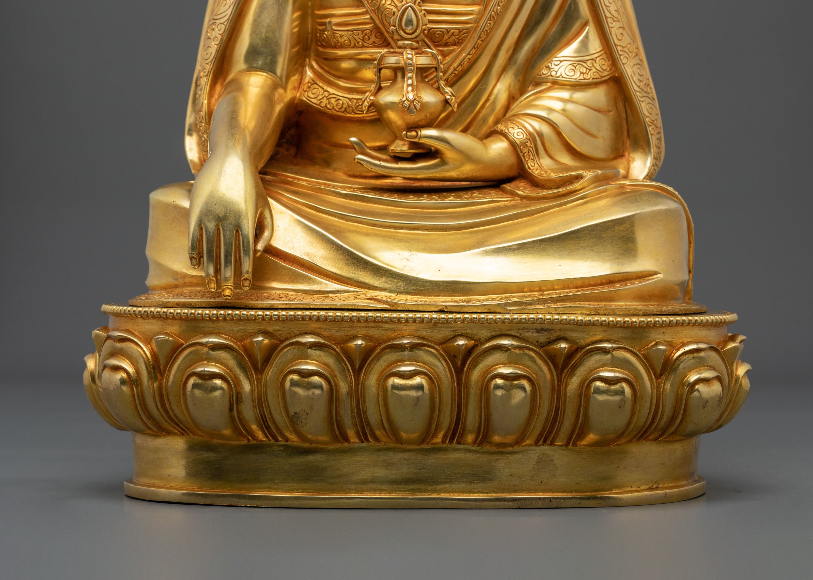 24K Gold Gilded Copper Guru Shapdum Statue | Buddhist Practitioner