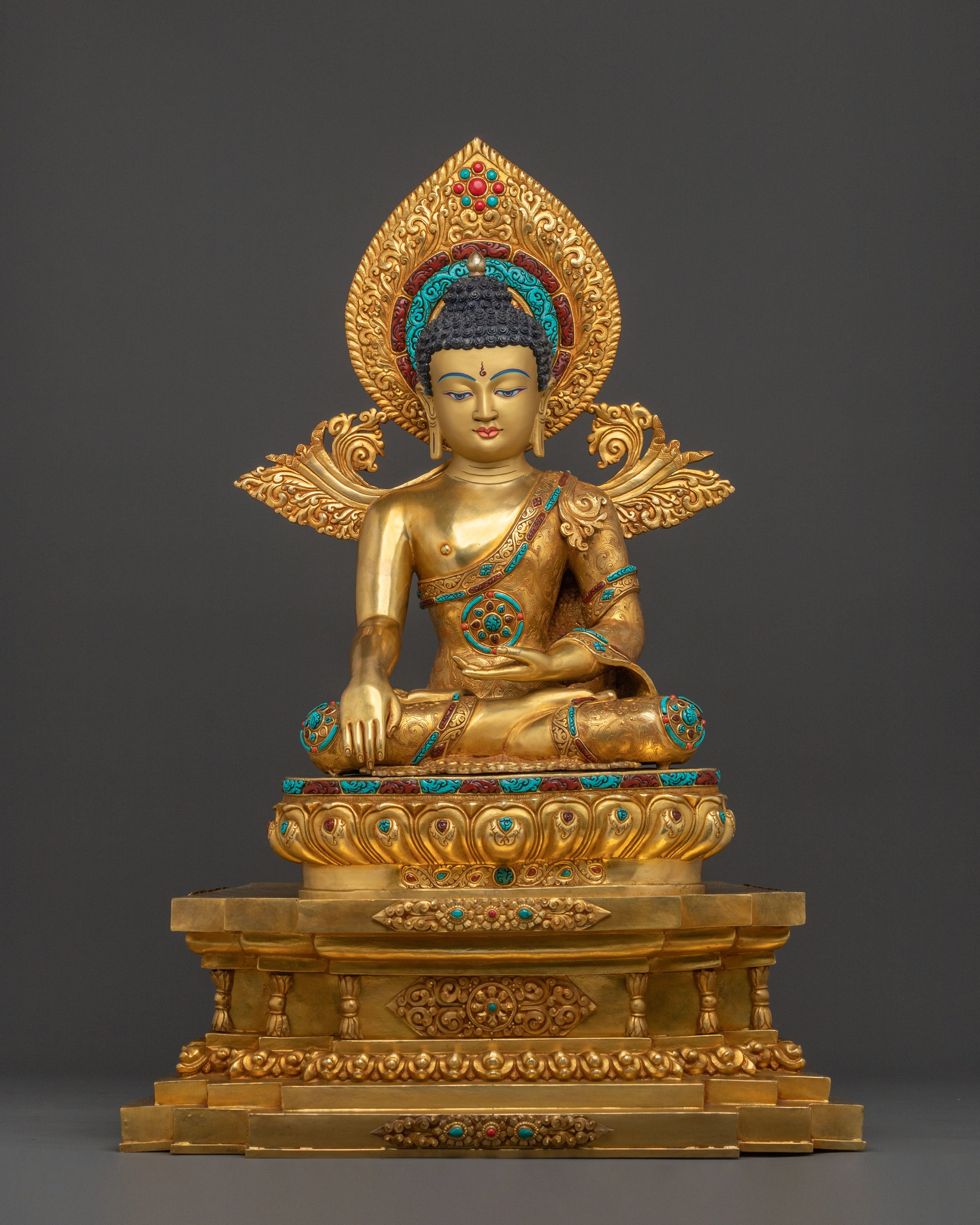 Shakyamuni Buddha Statue On Throne | Home Decor